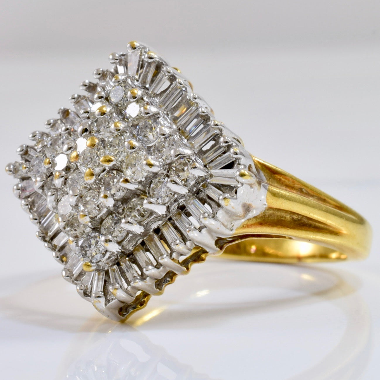 Baguette and Round Cut Diamond Cluster Ring | 0.87 ctw SZ 8.25 |