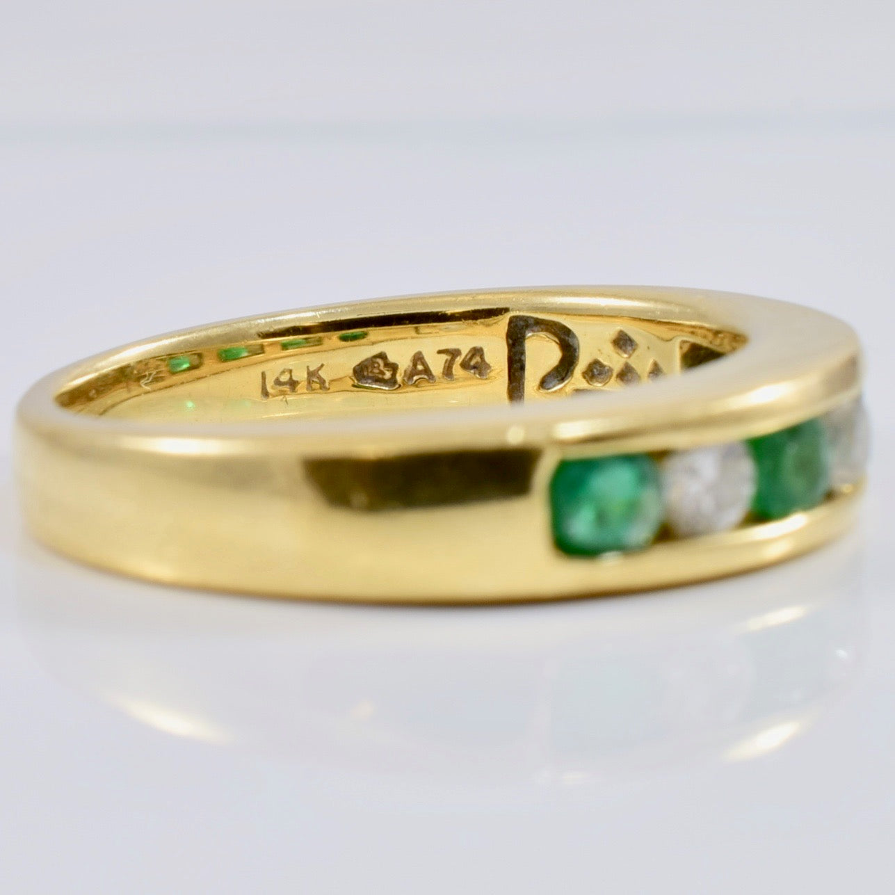 Channel Set Diamond and Emerald Ring | 0.18 ctw SZ 5.75 |