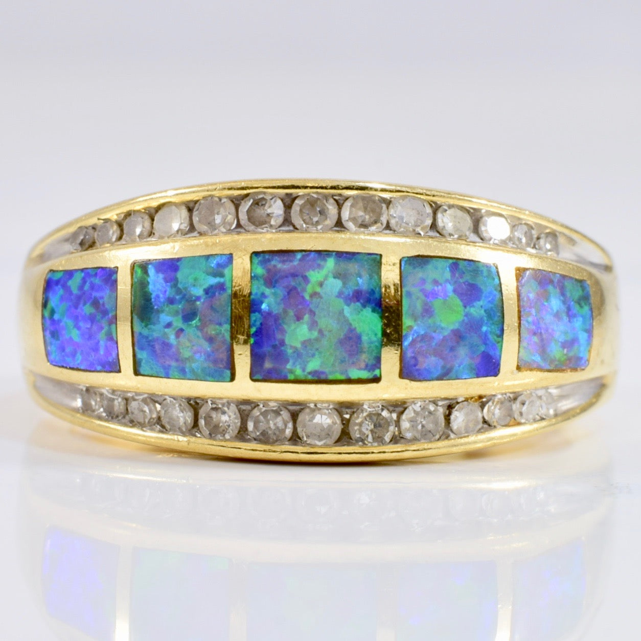 Opal Doublet and Diamond Accent Ring | 0.23 ctw SZ 7 |