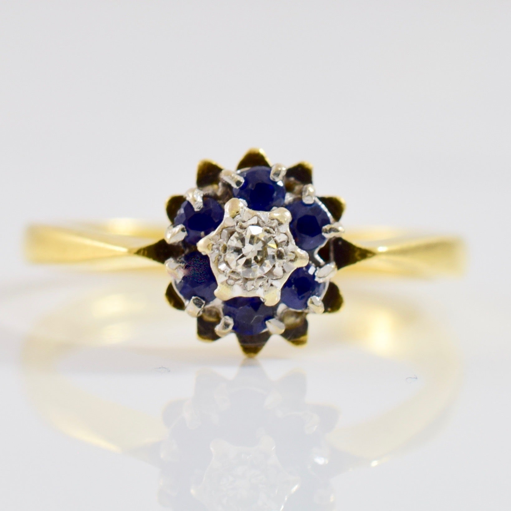 Floral Diamond and Sapphire Ring | 0.03 ctw SZ 5.75 |