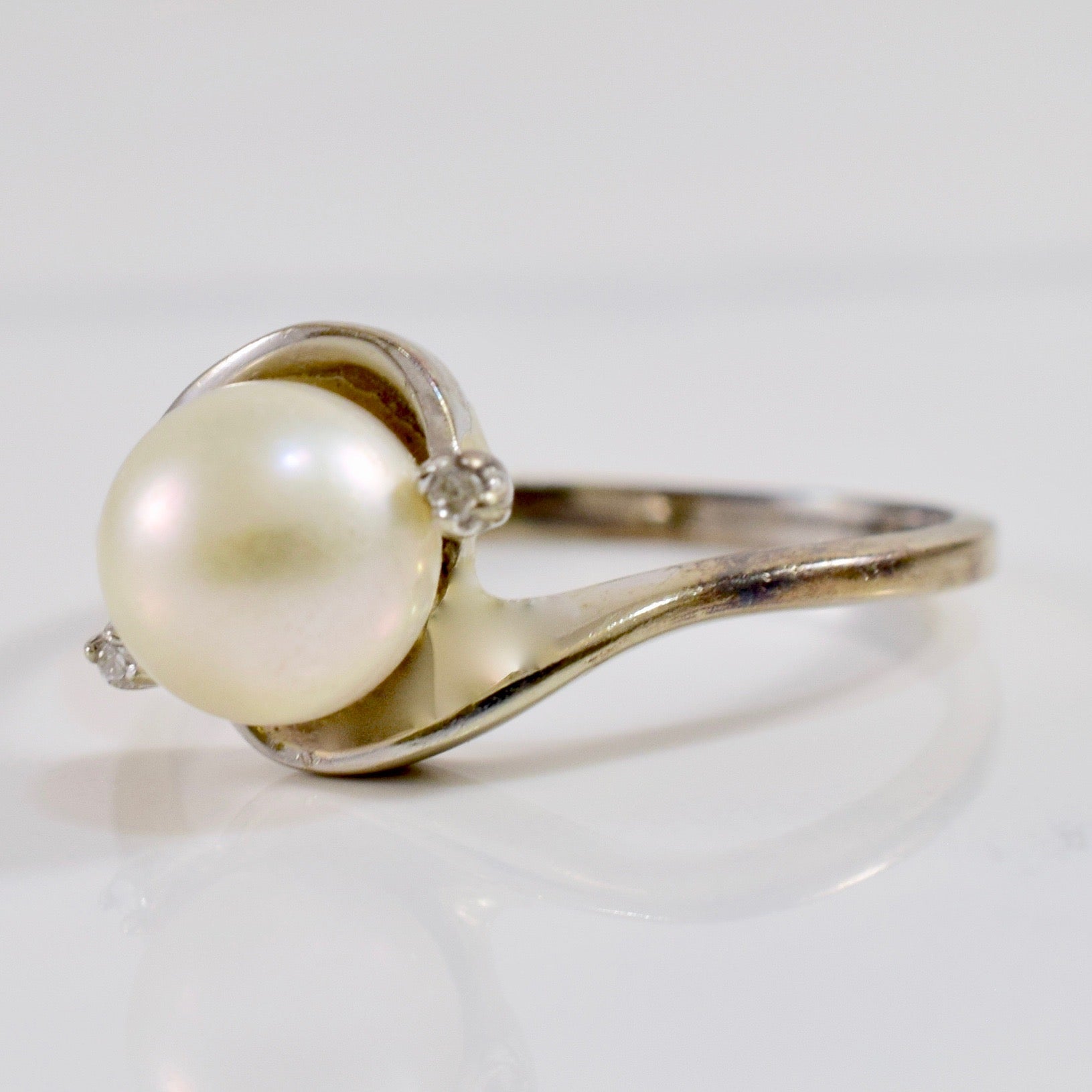 Pearl and Diamond Bypass Ring | 0.01 ctw SZ 8 |