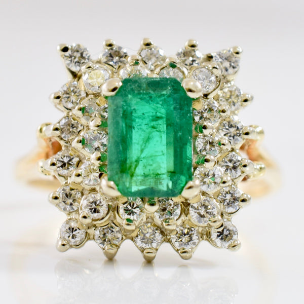 Large Diamond Cluster and Emerald Ring | 0.64 ctw SZ 6.5 |