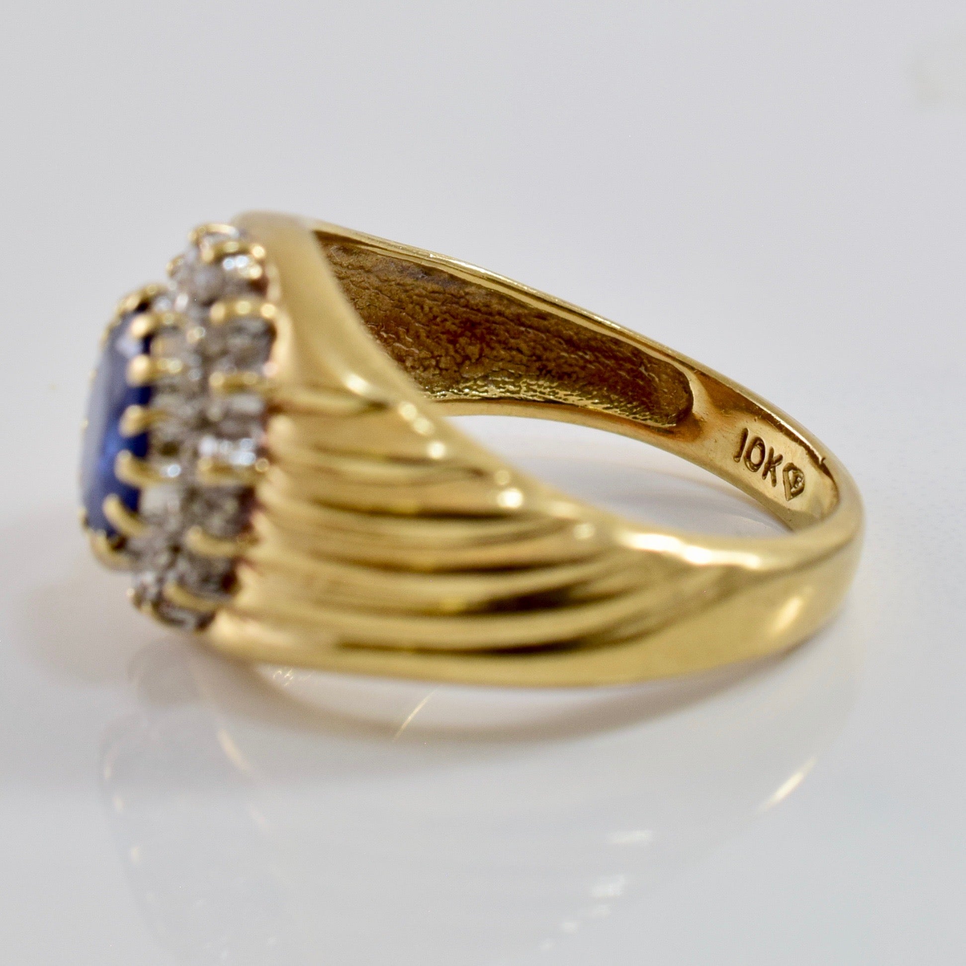 Textured Diamond Cluster and Sapphire Ring | 0.14 ctw SZ 5.5 |