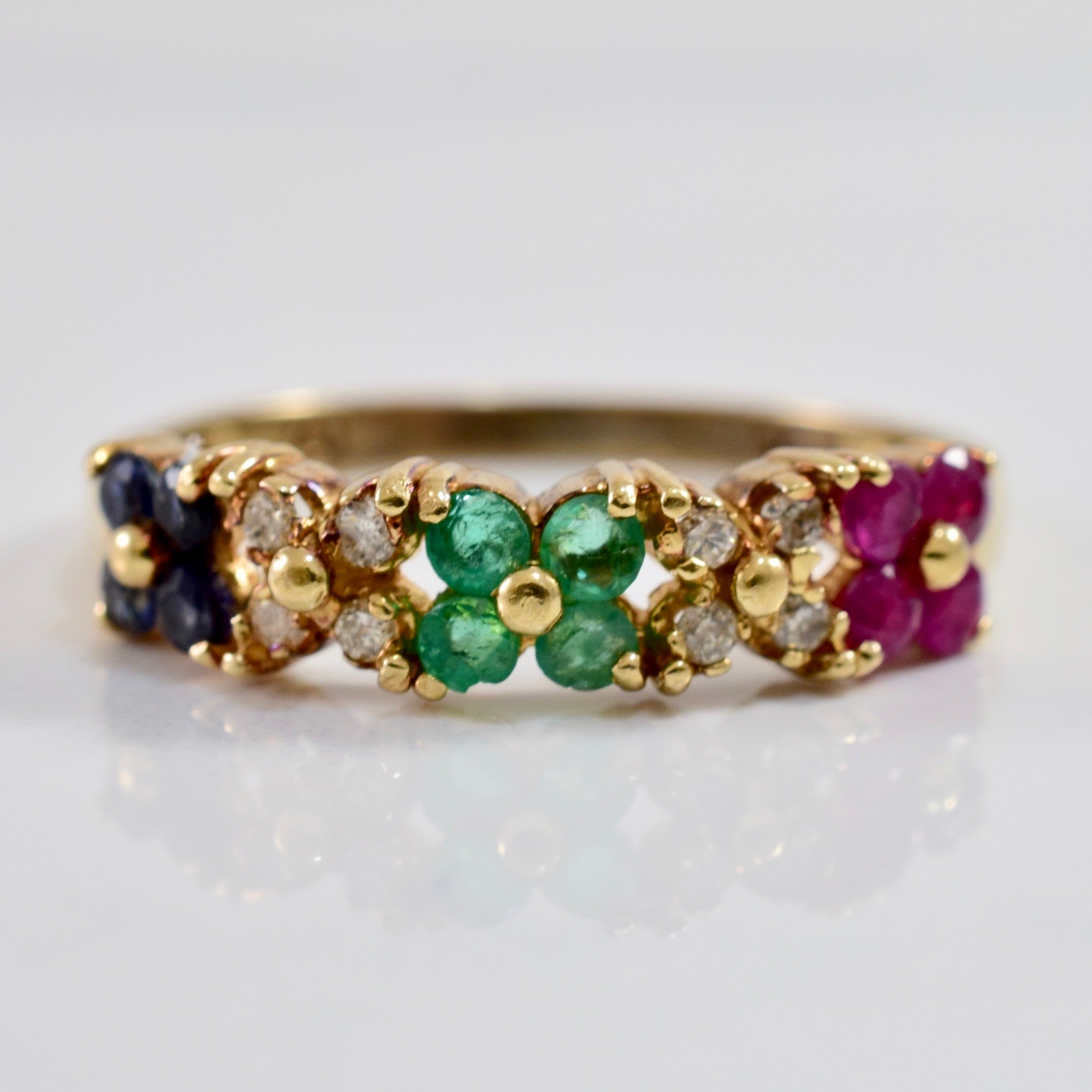 Floral Multi Gem Ring | 0.07 ctw SZ 7.25 |