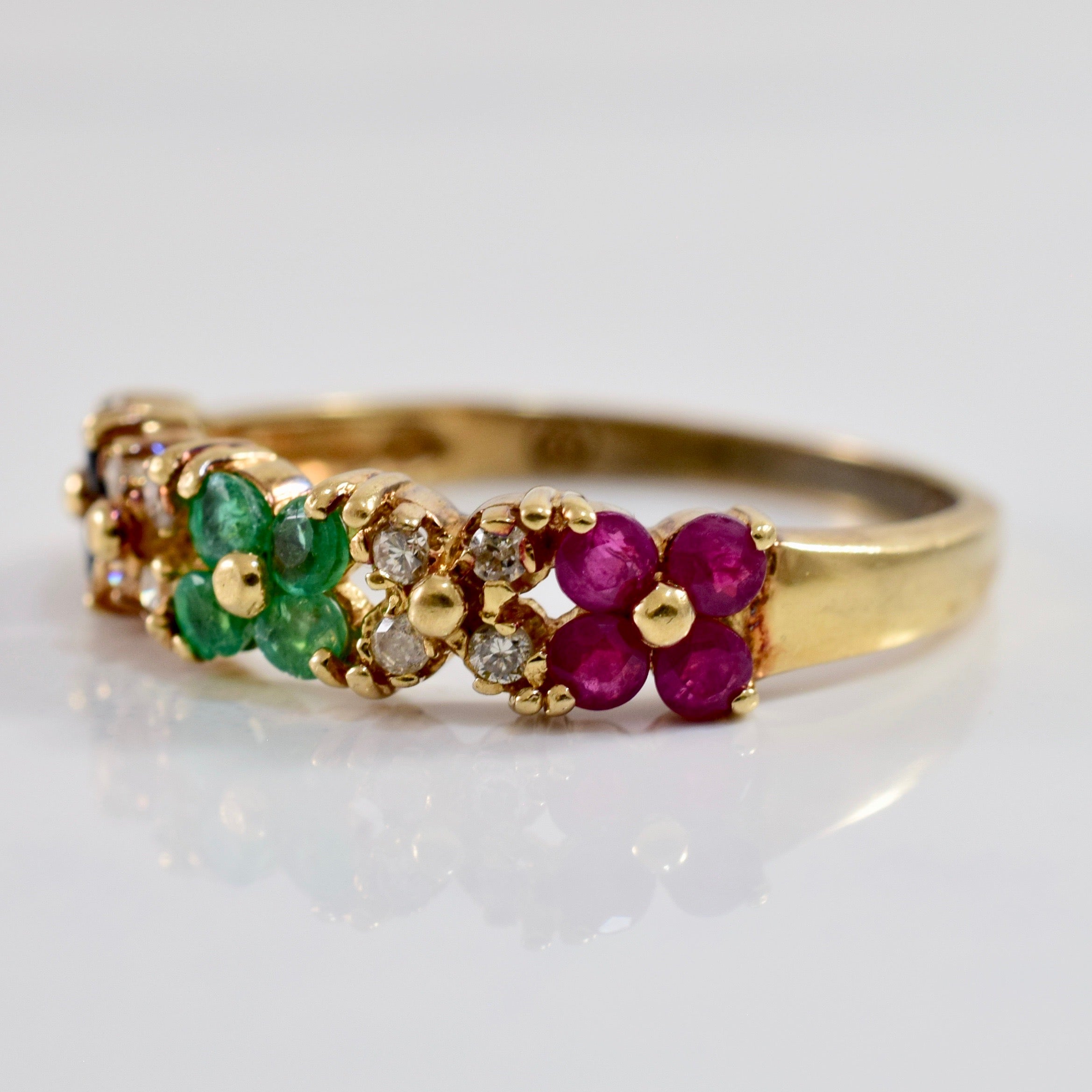 Floral Multi Gem Ring | 0.07 ctw SZ 7.25 |