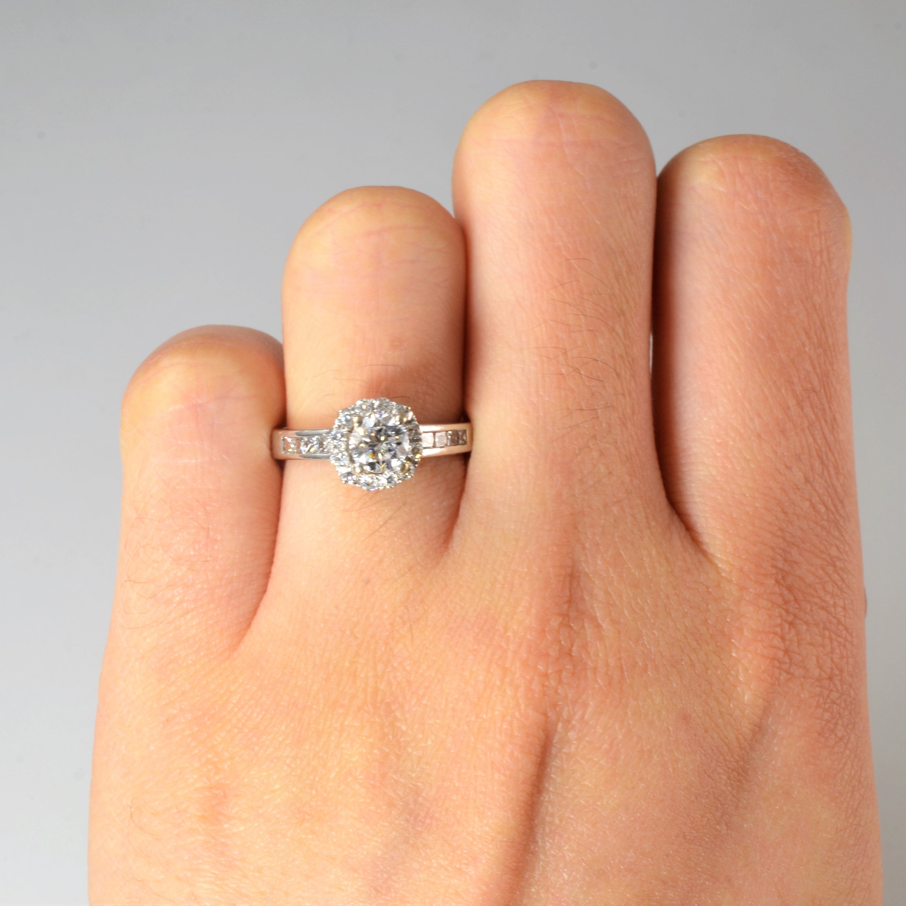 Princess Side Channel Halo Engagement Ring | 0.79ctw | SZ 4.75 |