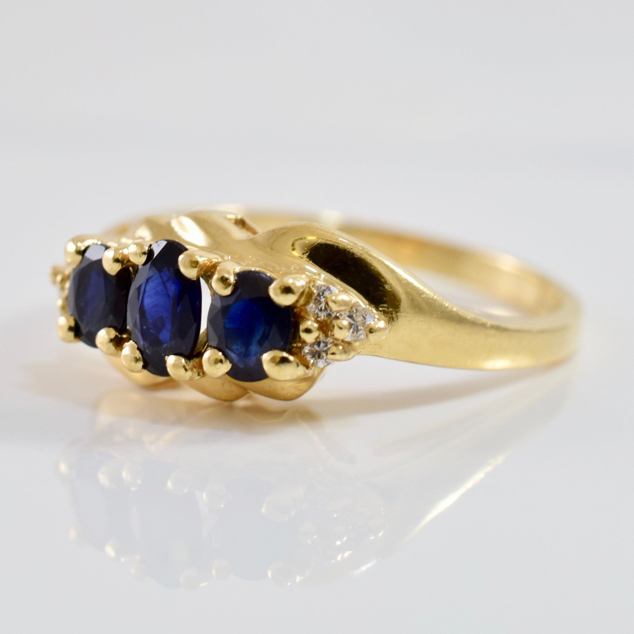 Three Stone Sapphire and Diamond Ring | 0.05 ctw SZ 6.5 |