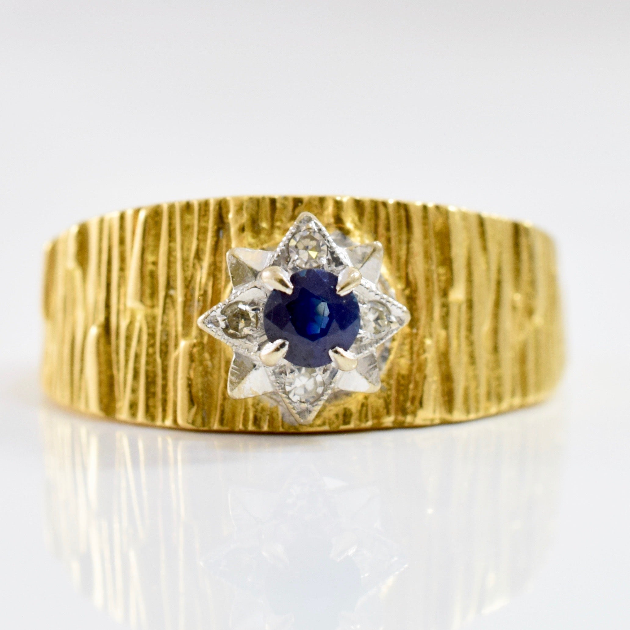 Textured Diamond and Sapphire Ring | 0.04 ctw SZ 8.75 |
