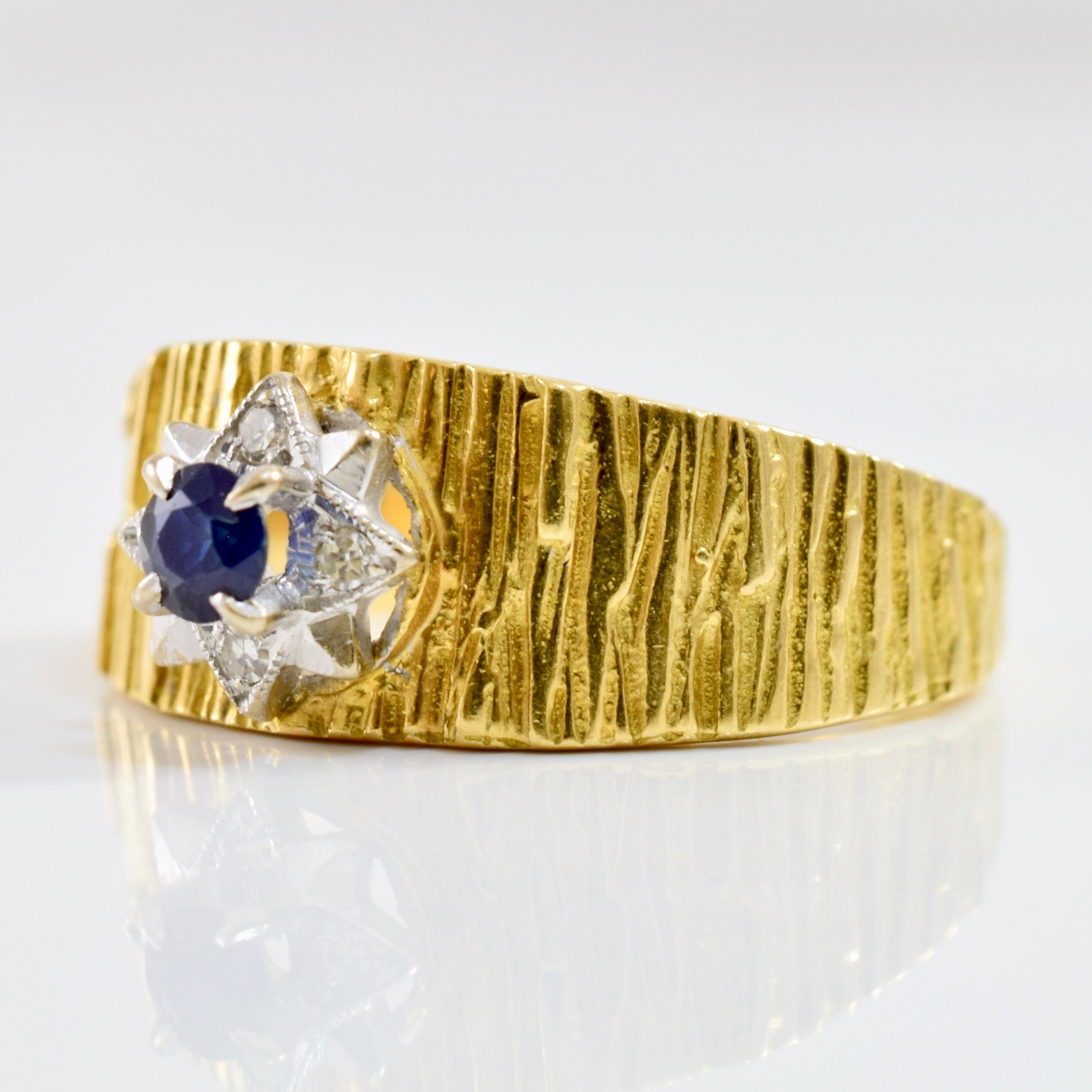 Textured Diamond and Sapphire Ring | 0.04 ctw SZ 8.75 |