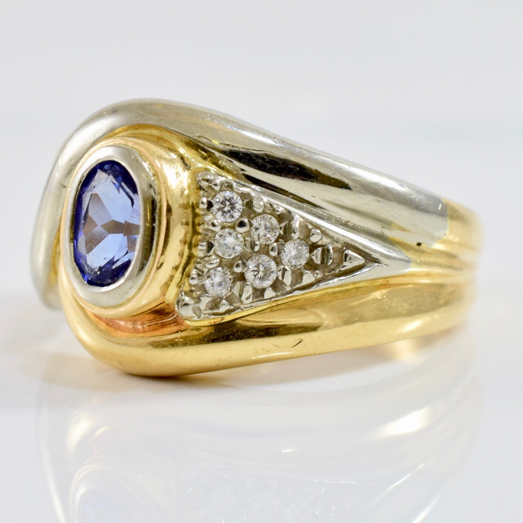 Two Tone Bezel Set Tanzanite Ring | 0.06ctw, 0.50ct | SZ 6 |