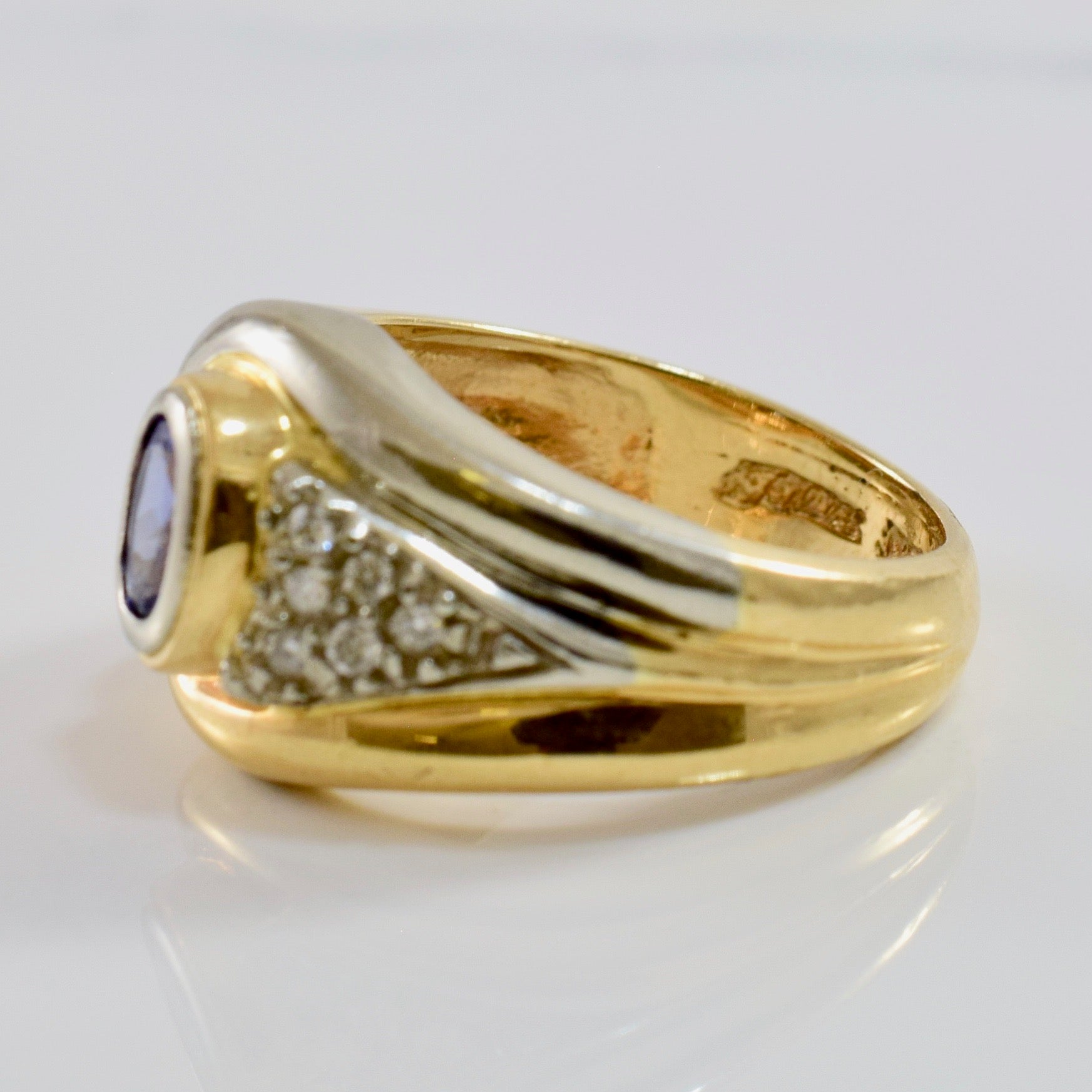 Two Tone Bezel Set Tanzanite Ring | 0.06ctw, 0.50ct | SZ 6 |