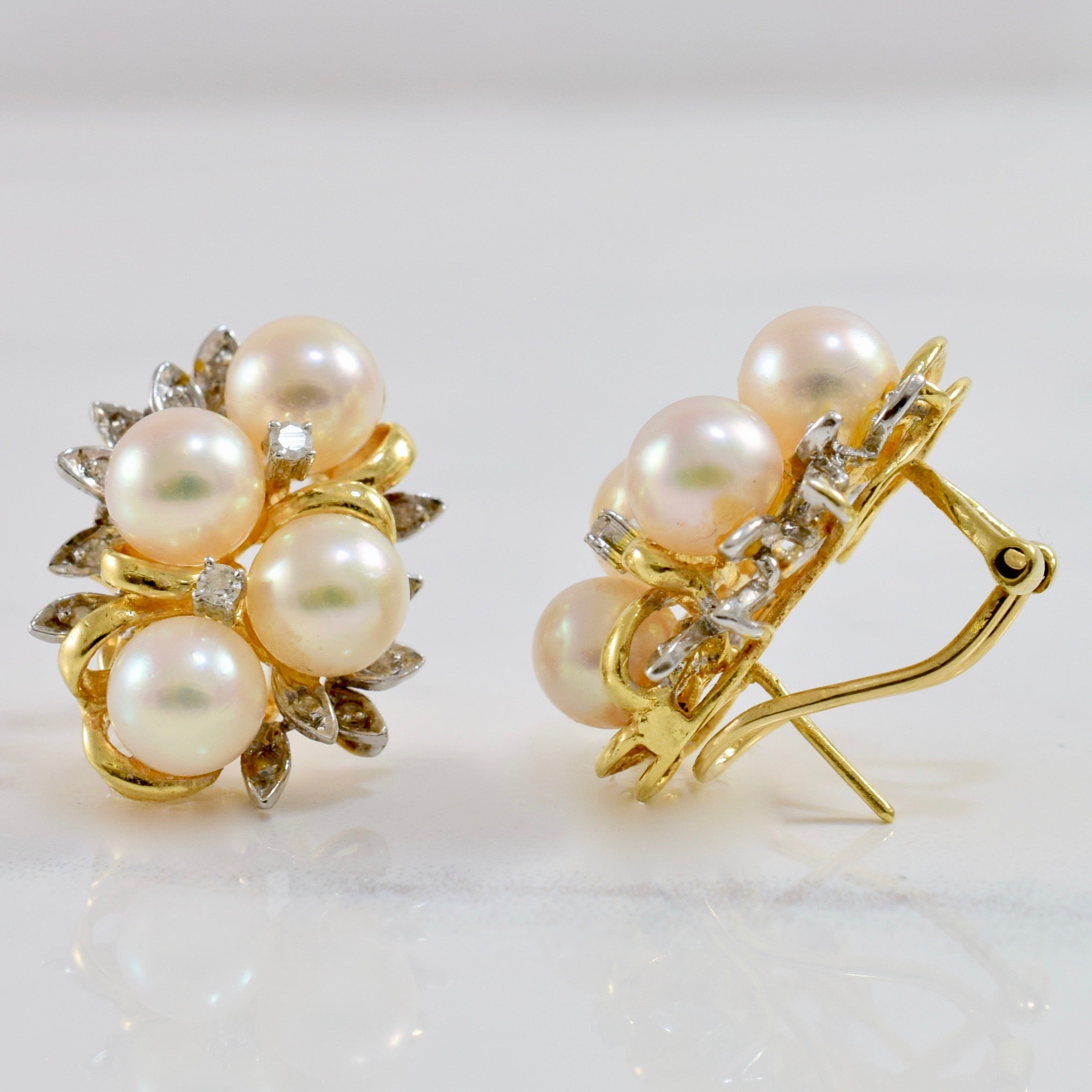 Pearl and Diamond Cluster Earrings | 0.30 ctw |