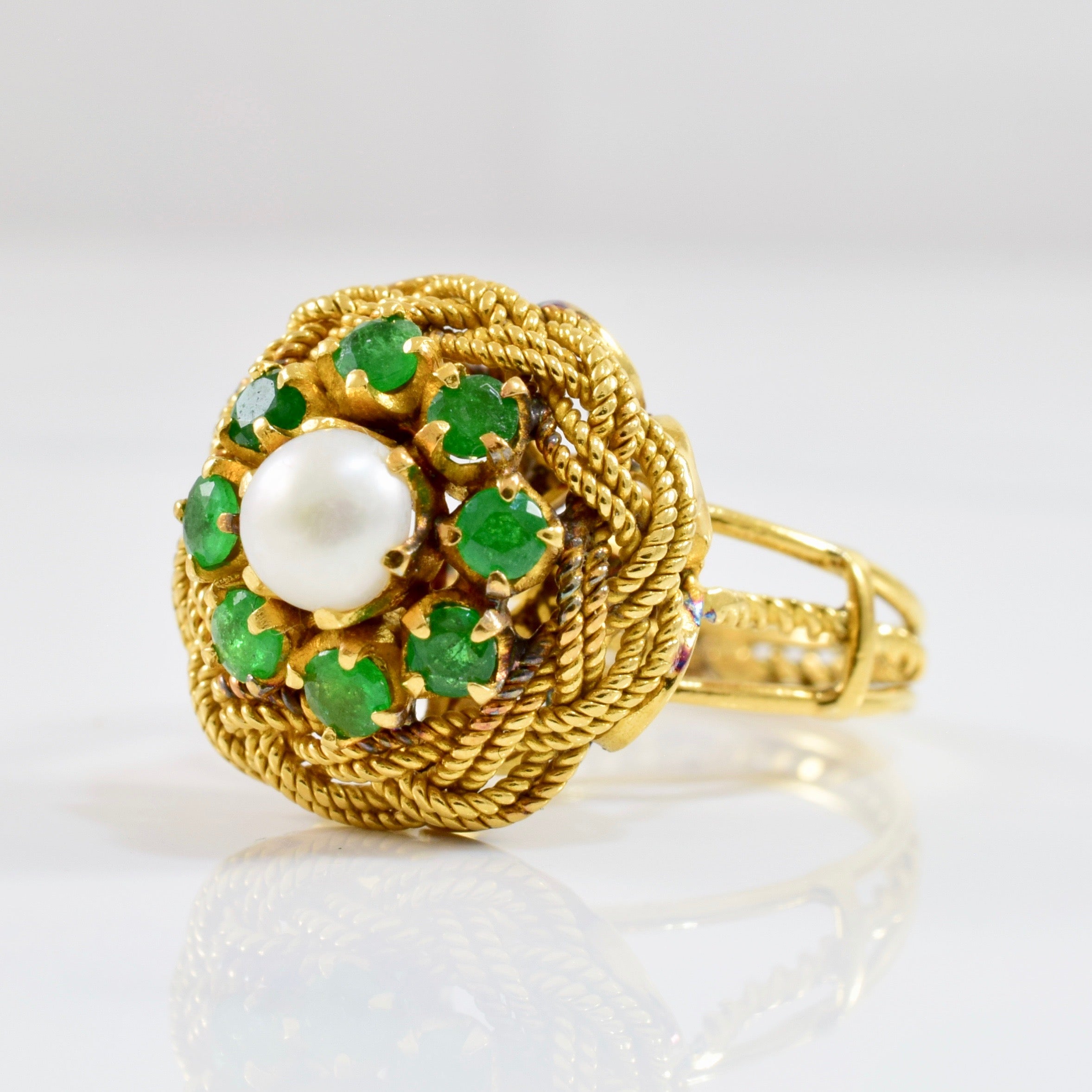Bague sertie de perles et d'émeraudes | Taille 6,75 |
