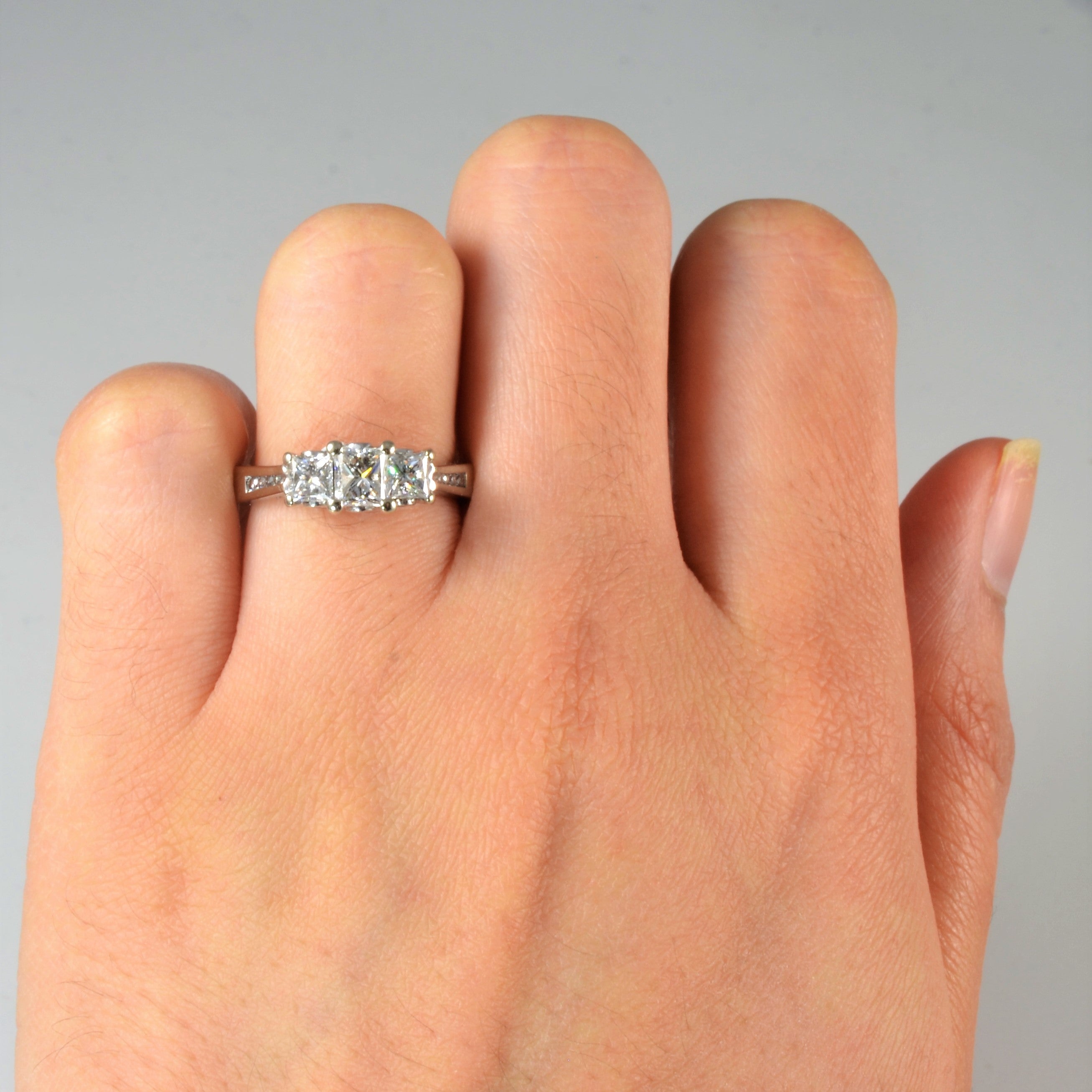 Three Stone Princess Cut Diamond Accent Ring | 1.35ctw | SZ 4.75 |