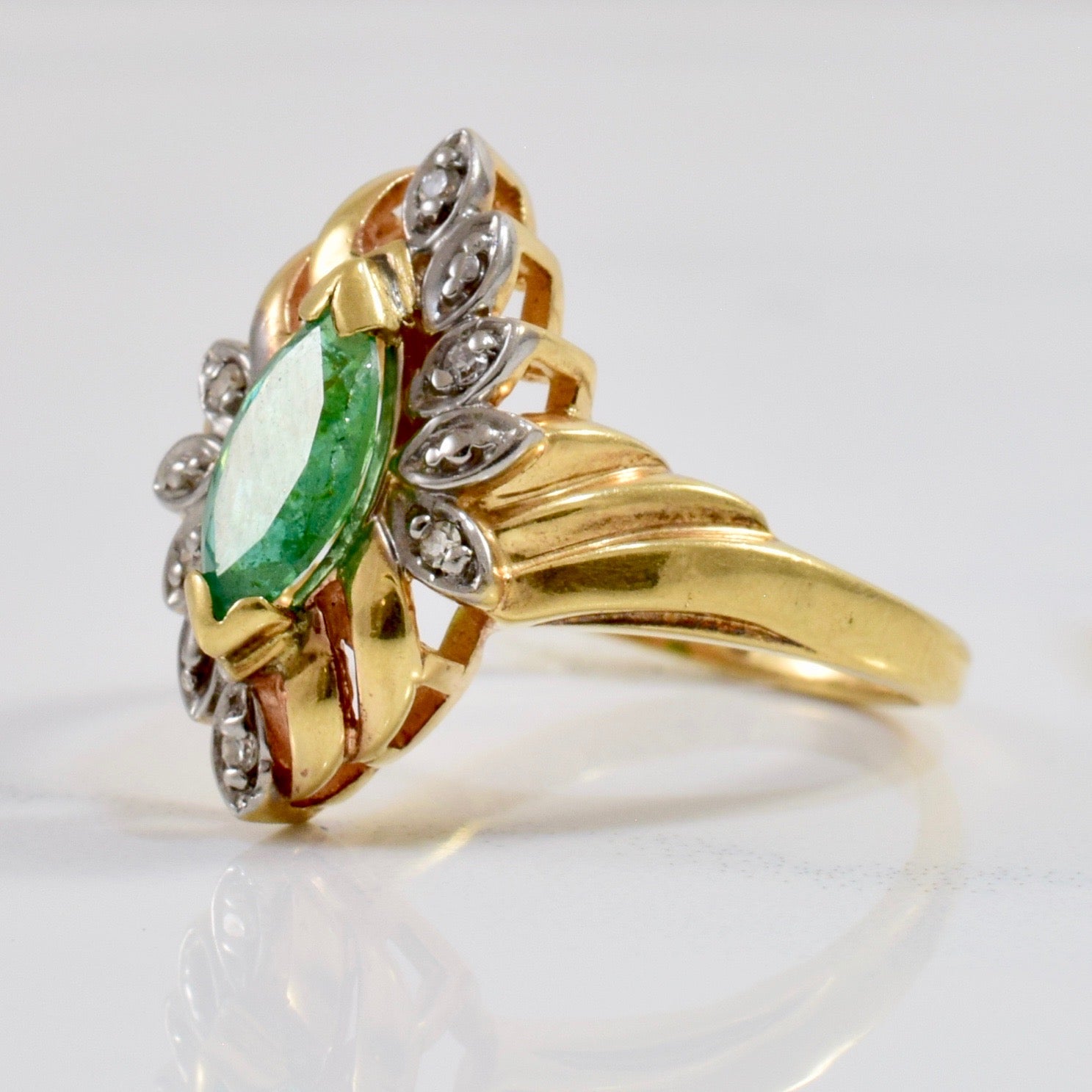 Floral Marquise Emerald and Diamond Ring | 0.03 ctw SZ 6 |