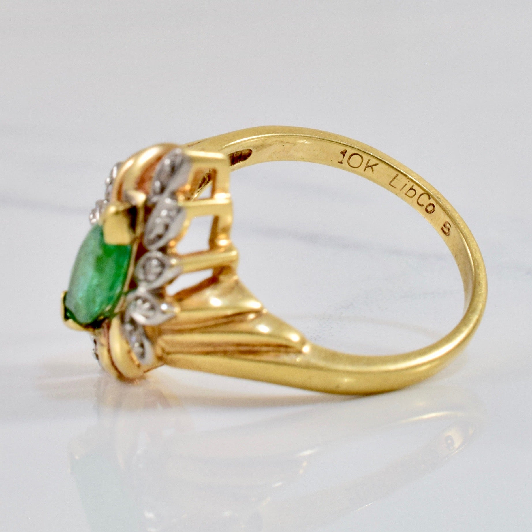 Floral Marquise Emerald and Diamond Ring | 0.03 ctw SZ 6 |