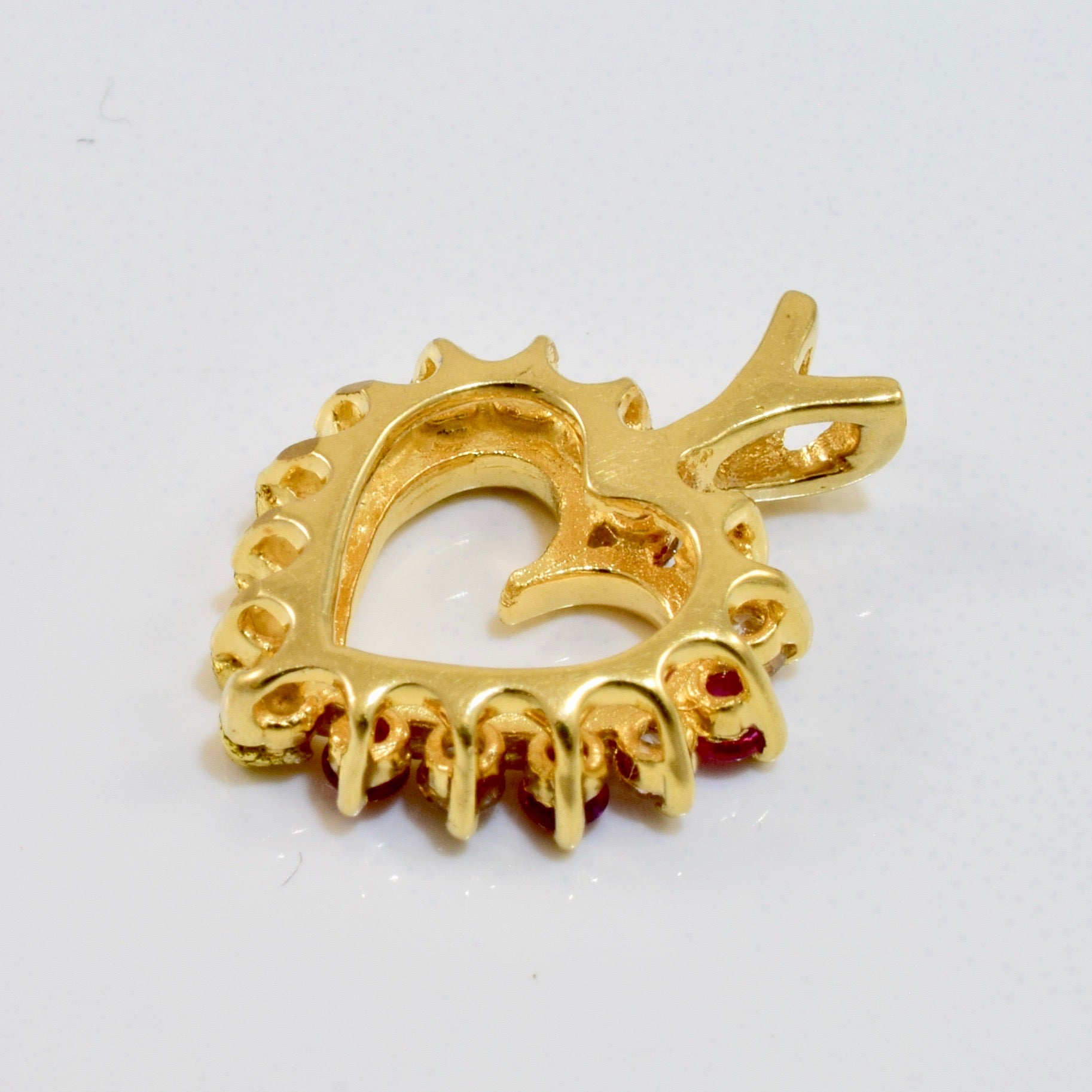 Ruby, Diamond, and Nugget Style Heart Pendant | 0.12 ctw |