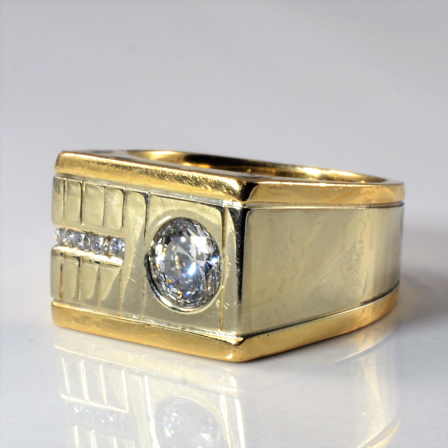 Textured Flush Set Diamond Bar Ring | 1.21ctw | SZ 7 |