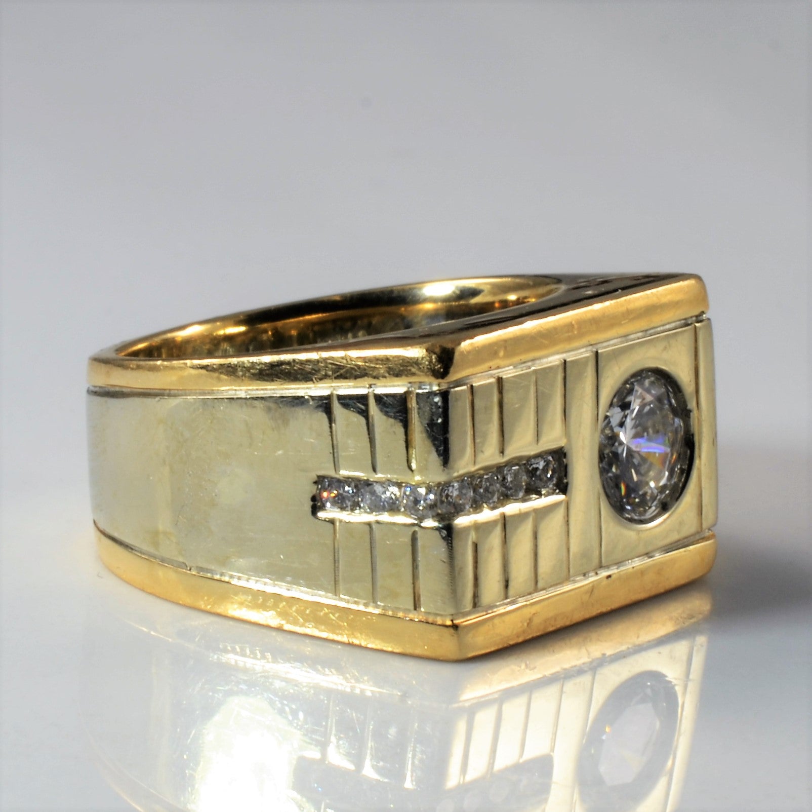 Textured Flush Set Diamond Bar Ring | 1.21ctw | SZ 7 |