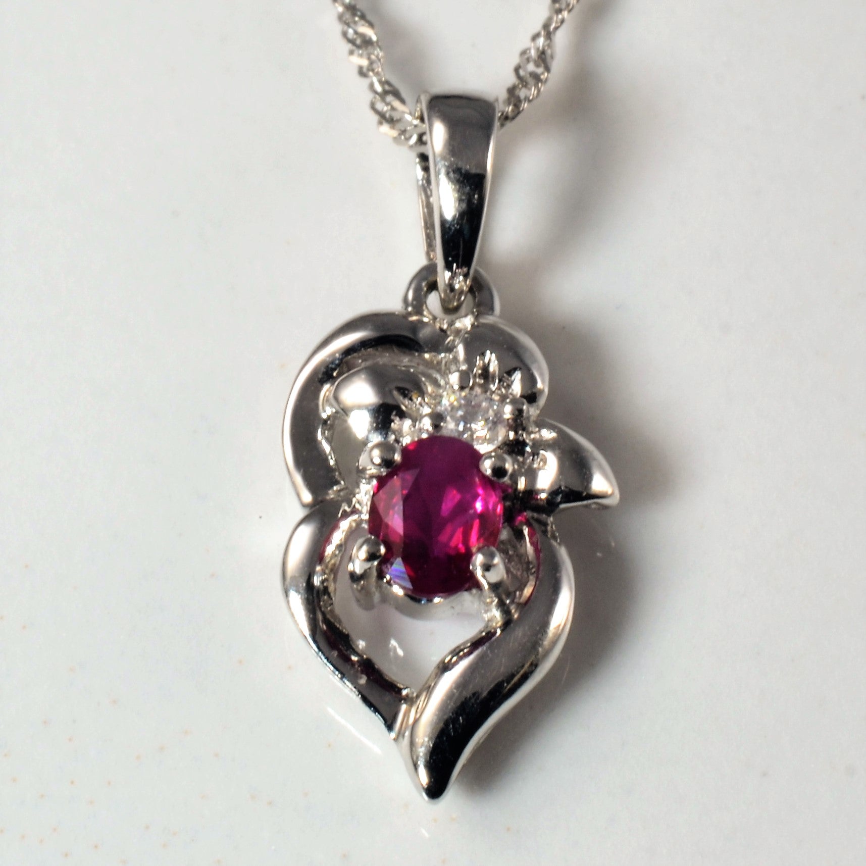 Oval Ruby & Diamond Necklace | 0.20ct, 0.02ct | 18" |