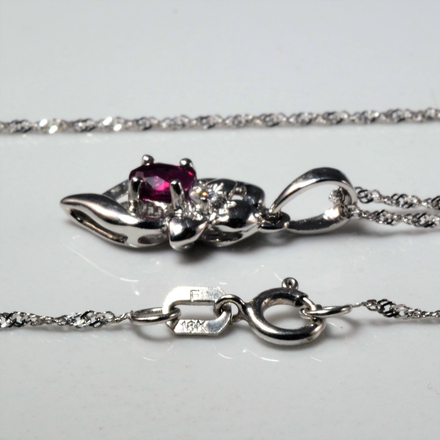 Oval Ruby & Diamond Necklace | 0.20ct, 0.02ct | 18" |