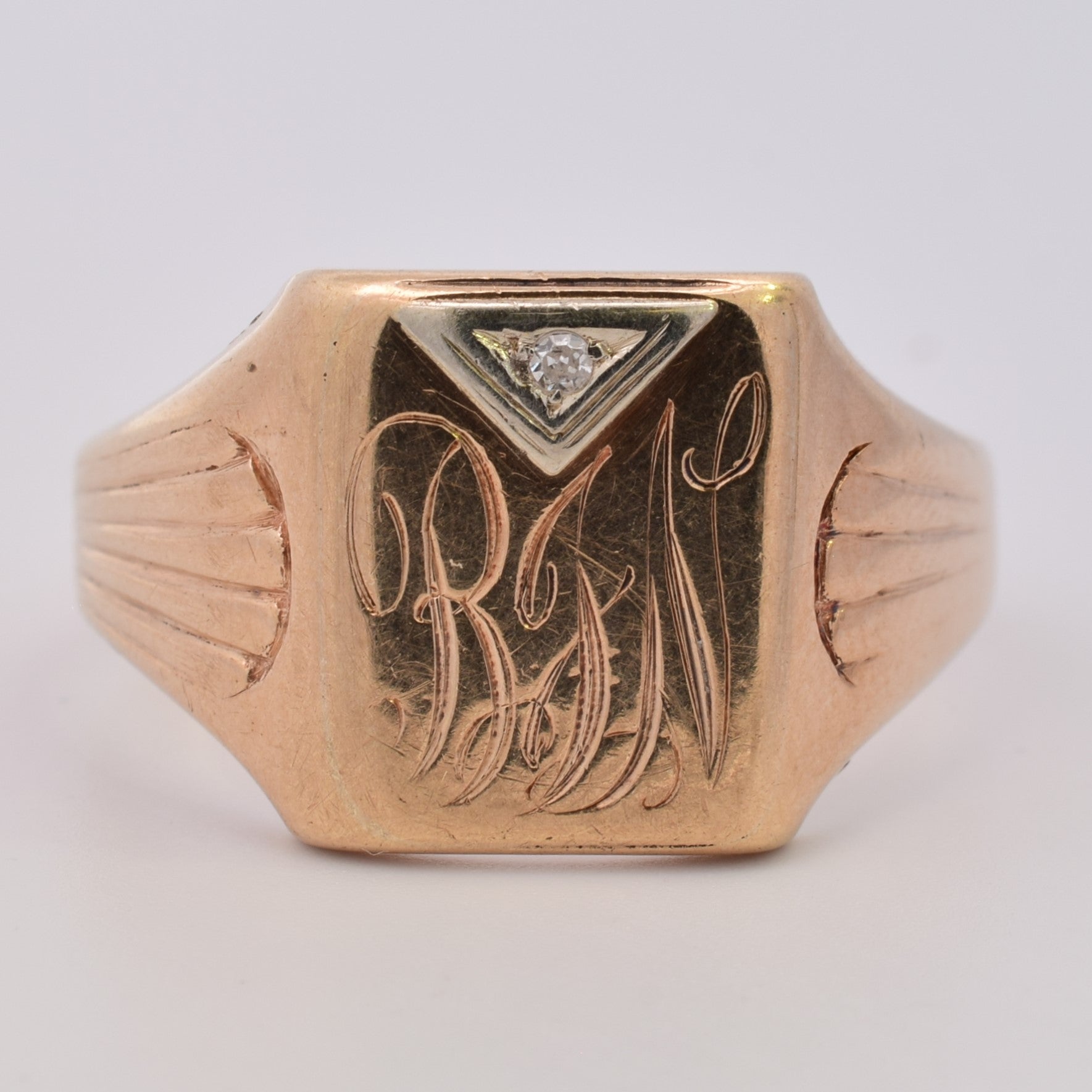1930s Initial 'BJN' Diamond Signet Ring | 0.01ct | SZ 11.5 |
