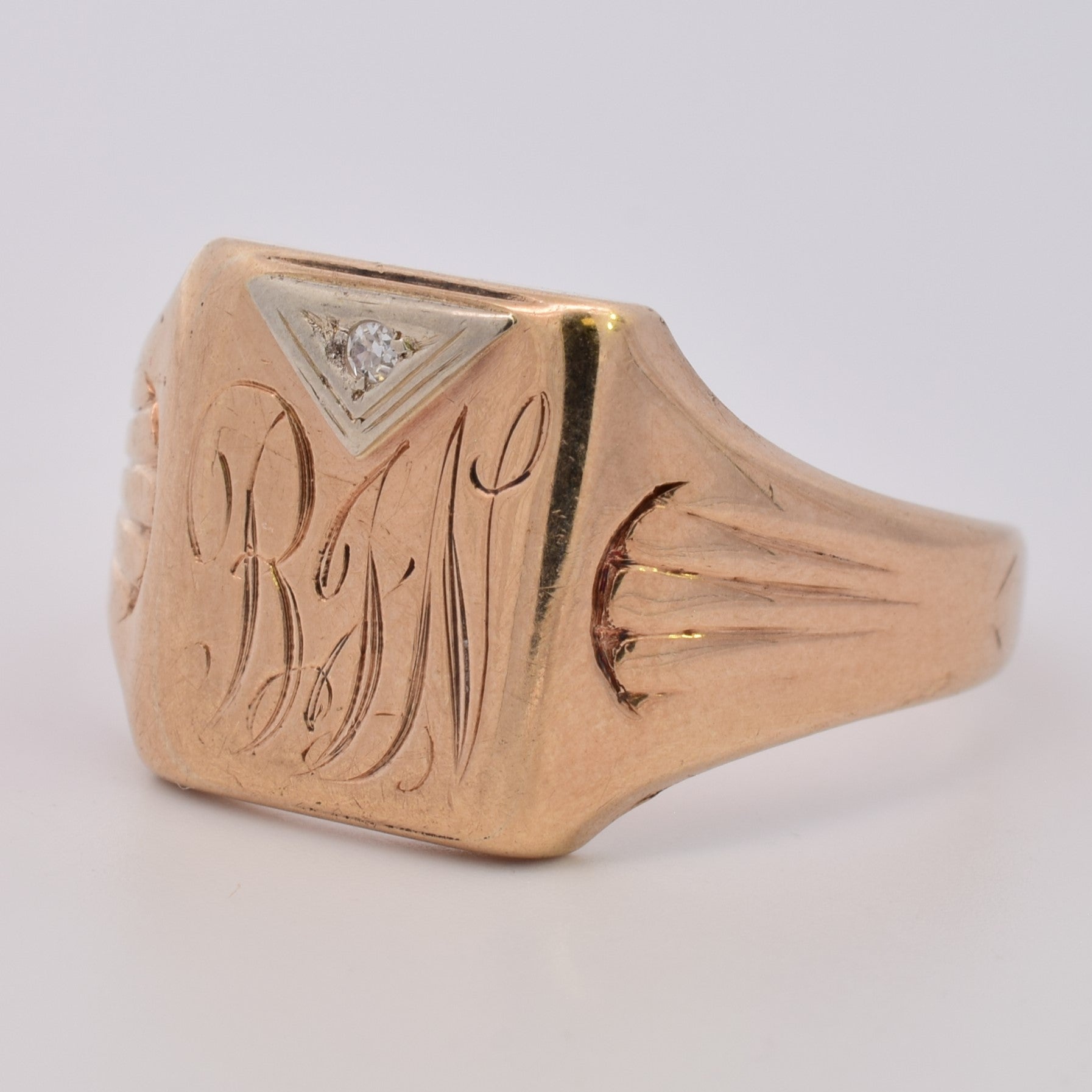 1930s Initial 'BJN' Diamond Signet Ring | 0.01ct | SZ 11.5 |