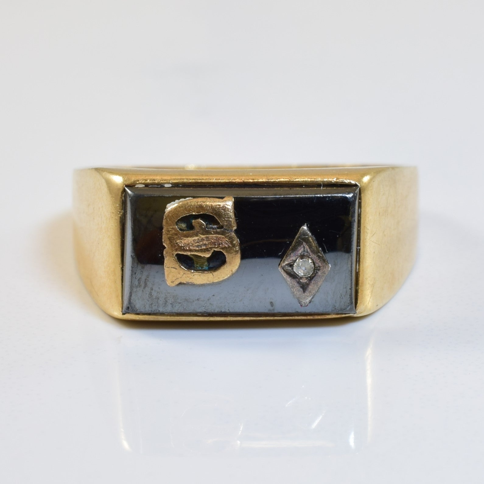 Hematite Initial 'S' Ring | 3.25ct, 0.01ct | SZ 10.5 |