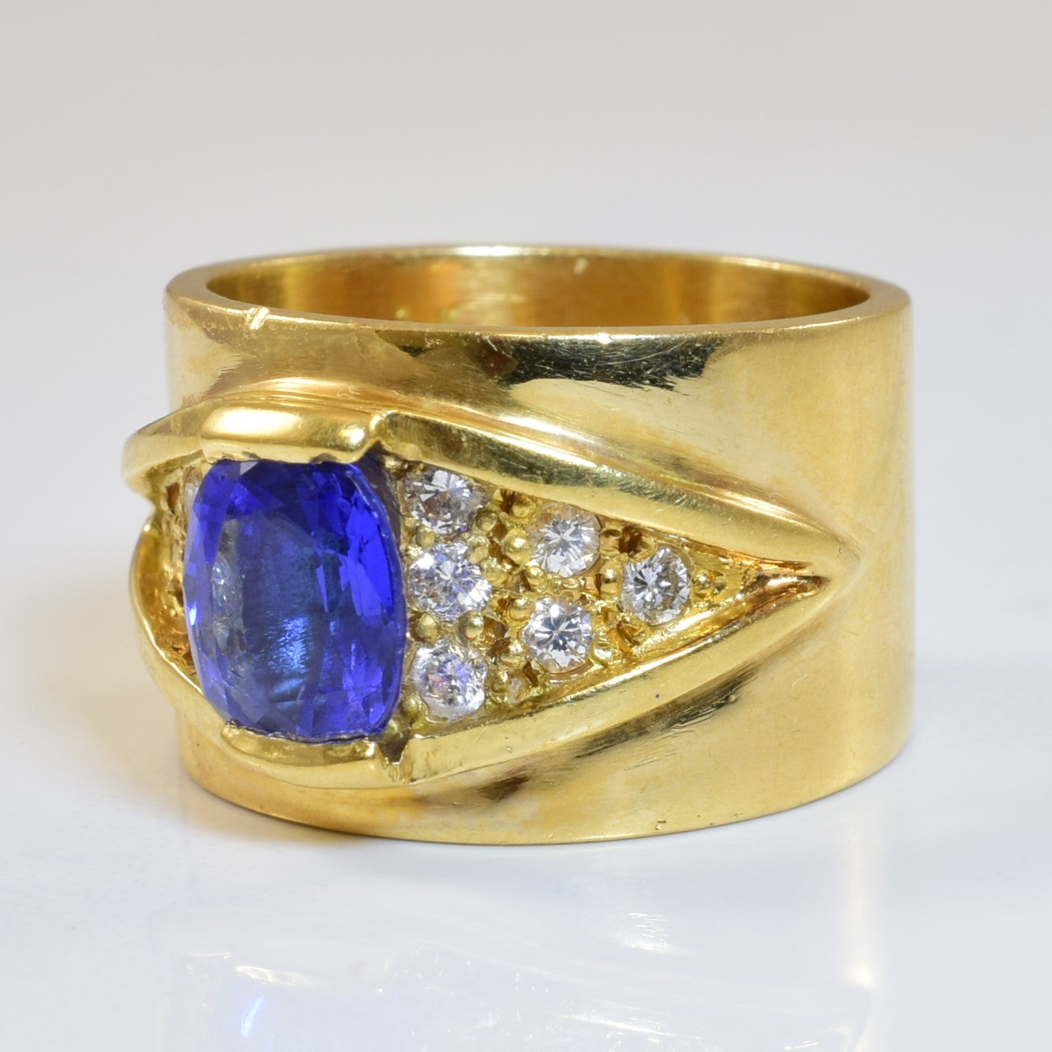 Tanzanite & Diamond Eye Cigar Band | 1.30ct, 0.30ctw | SZ 4.75 |