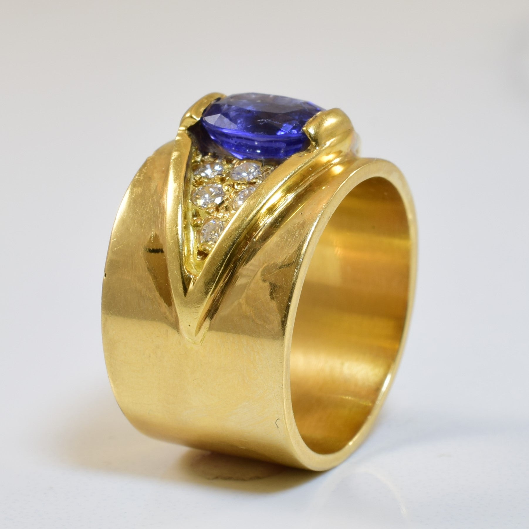 Tanzanite & Diamond Eye Cigar Band | 1.30ct, 0.30ctw | SZ 4.75 |