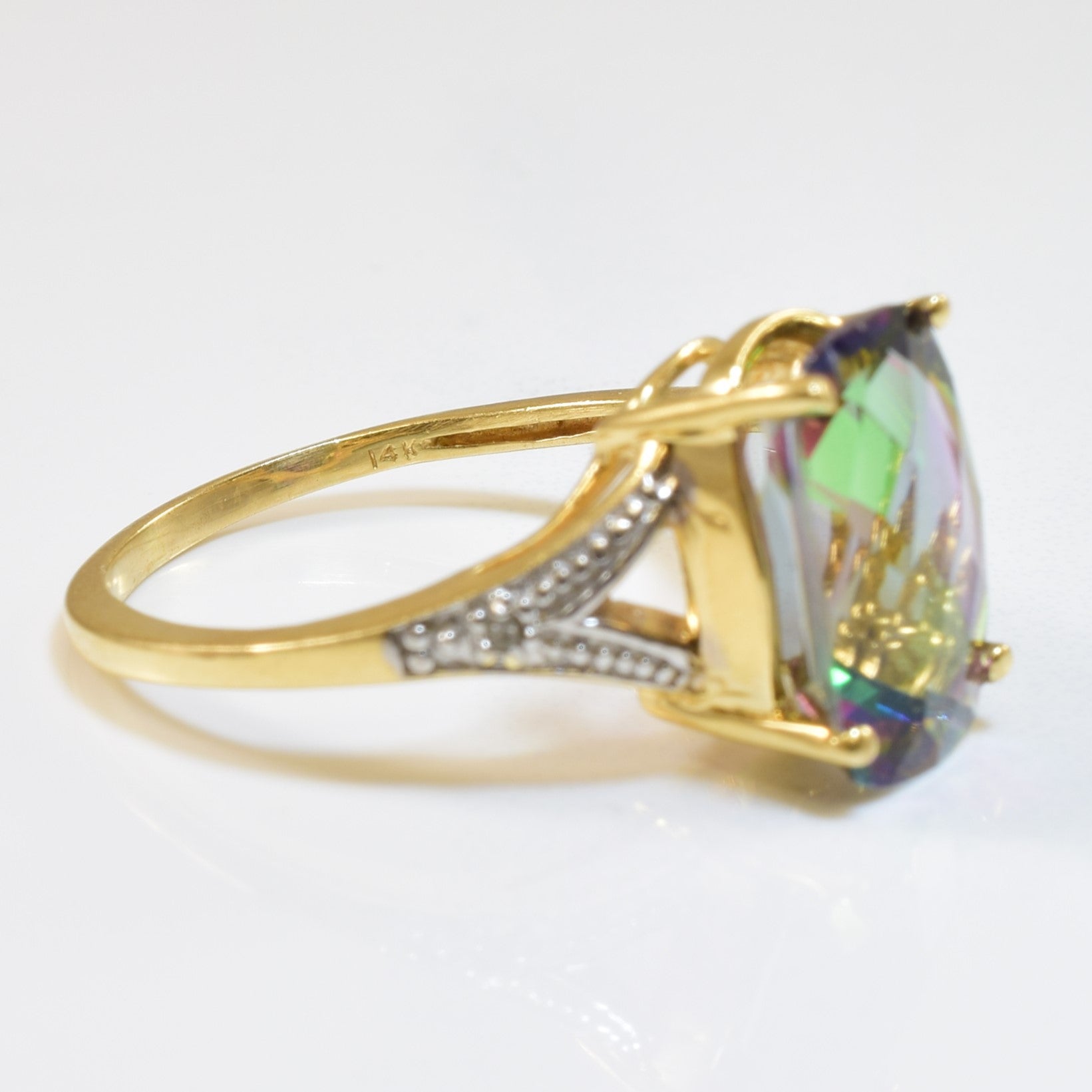 Mystic Topaz & Diamond Split Shank Ring | 4.75ct, 0.01ctw | SZ 8.5 |