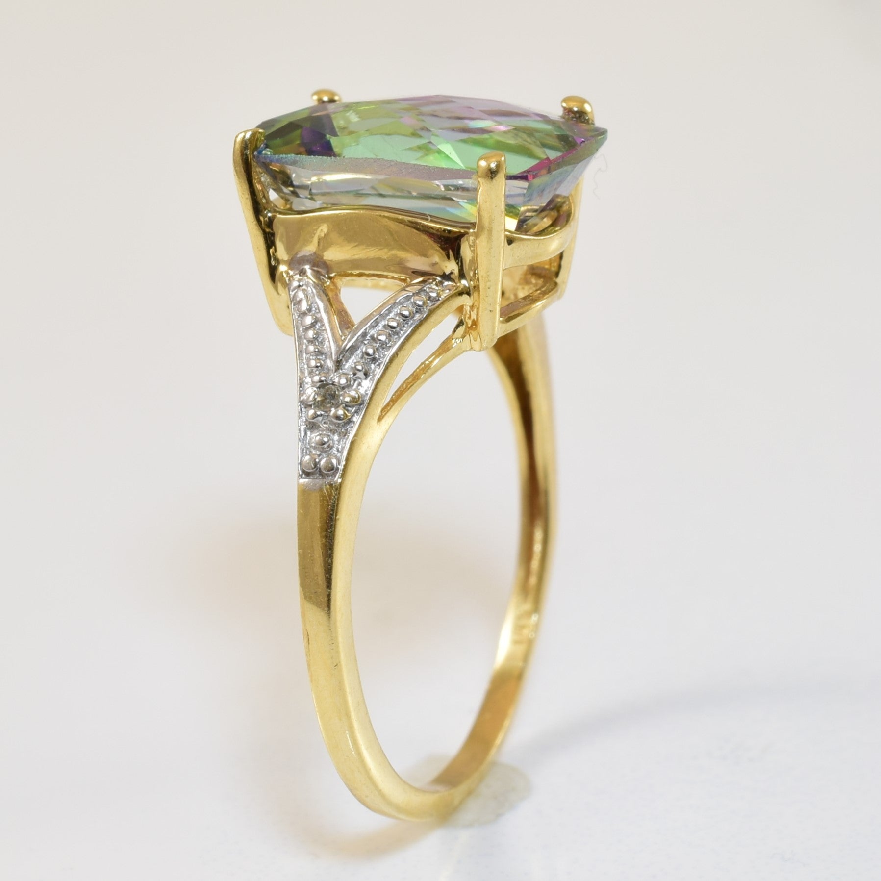 Mystic Topaz & Diamond Split Shank Ring | 4.75ct, 0.01ctw | SZ 8.5 |