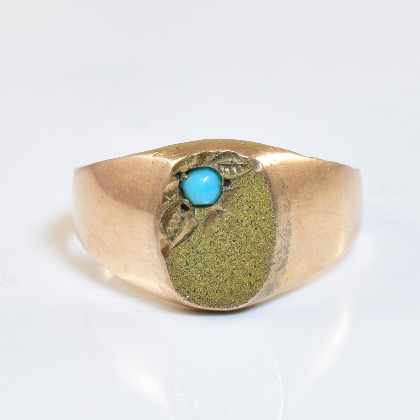 Mid Century Sparkle Finish Turquoise Signet Ring | 0.03ct | SZ 3.75 |