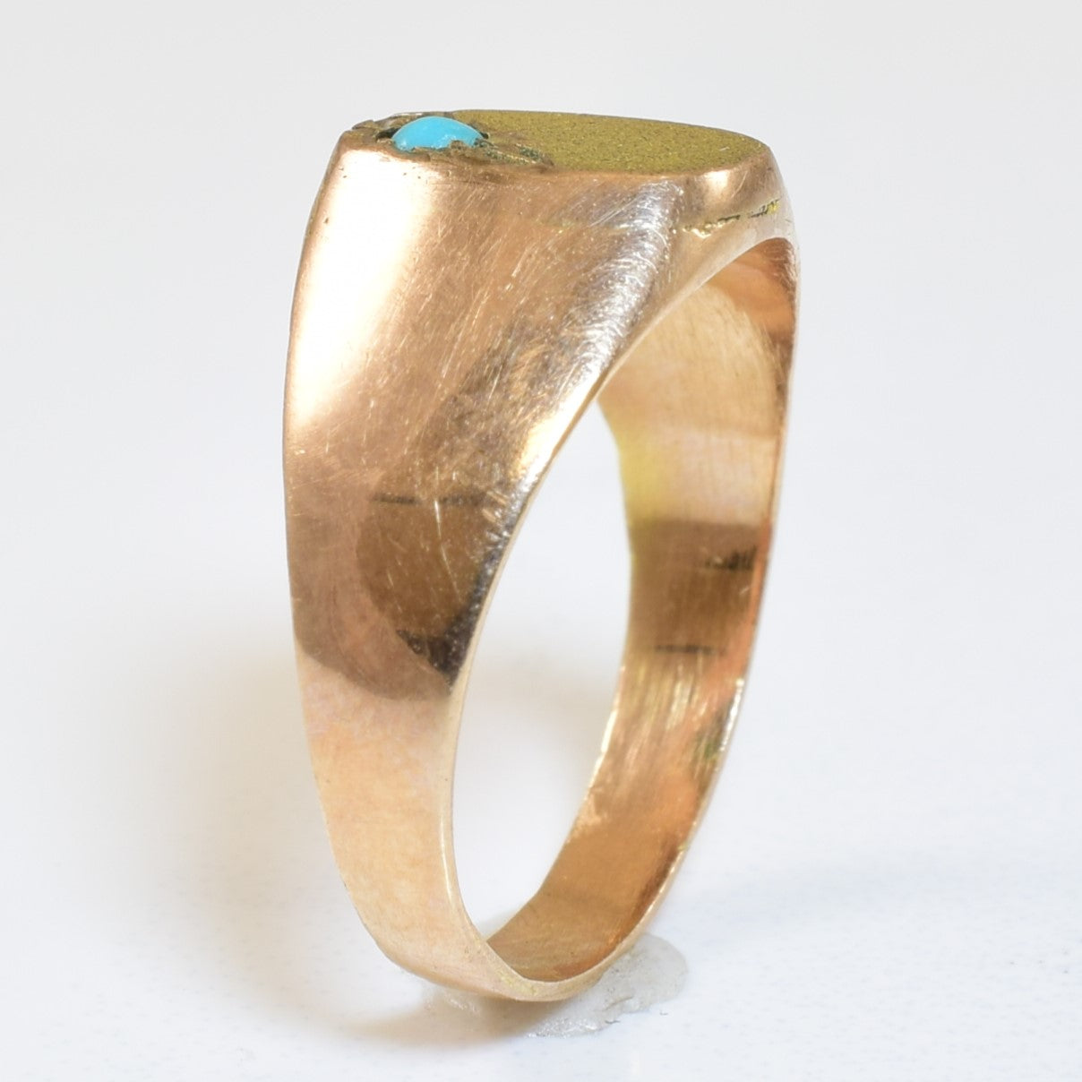Mid Century Sparkle Finish Turquoise Signet Ring | 0.03ct | SZ 3.75 |