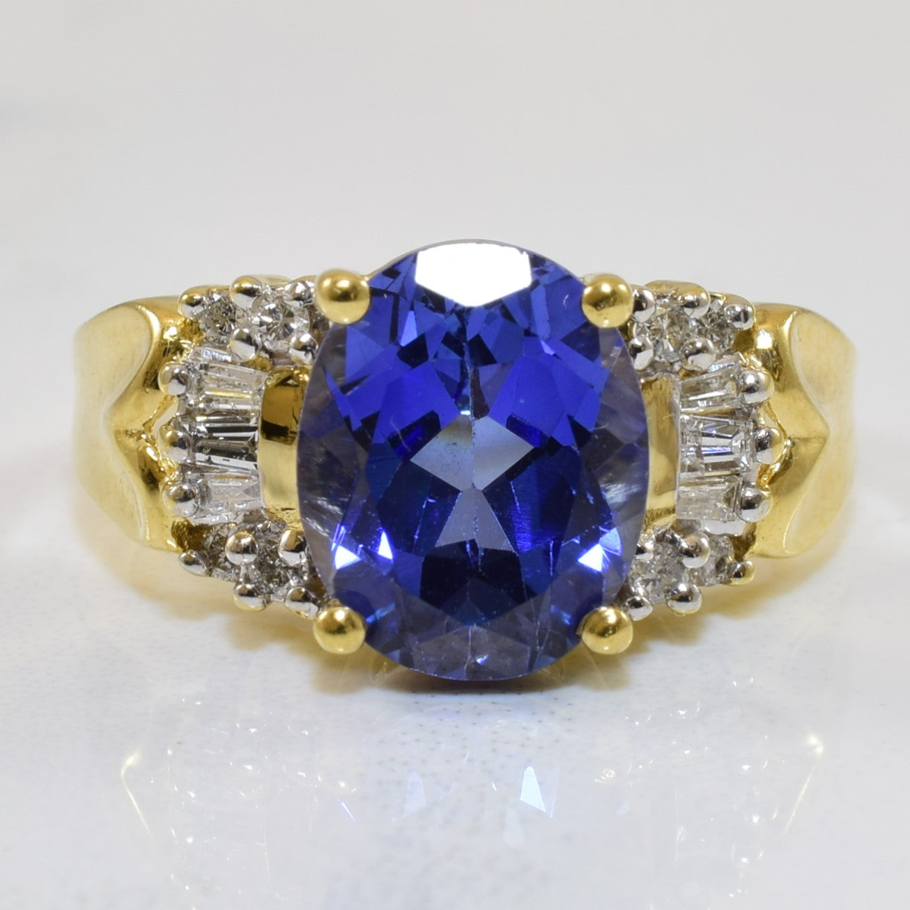 Synthetic Blue Sapphire & Diamond Ring | 2.75ct, 0.14ctw | SZ 5.5 |