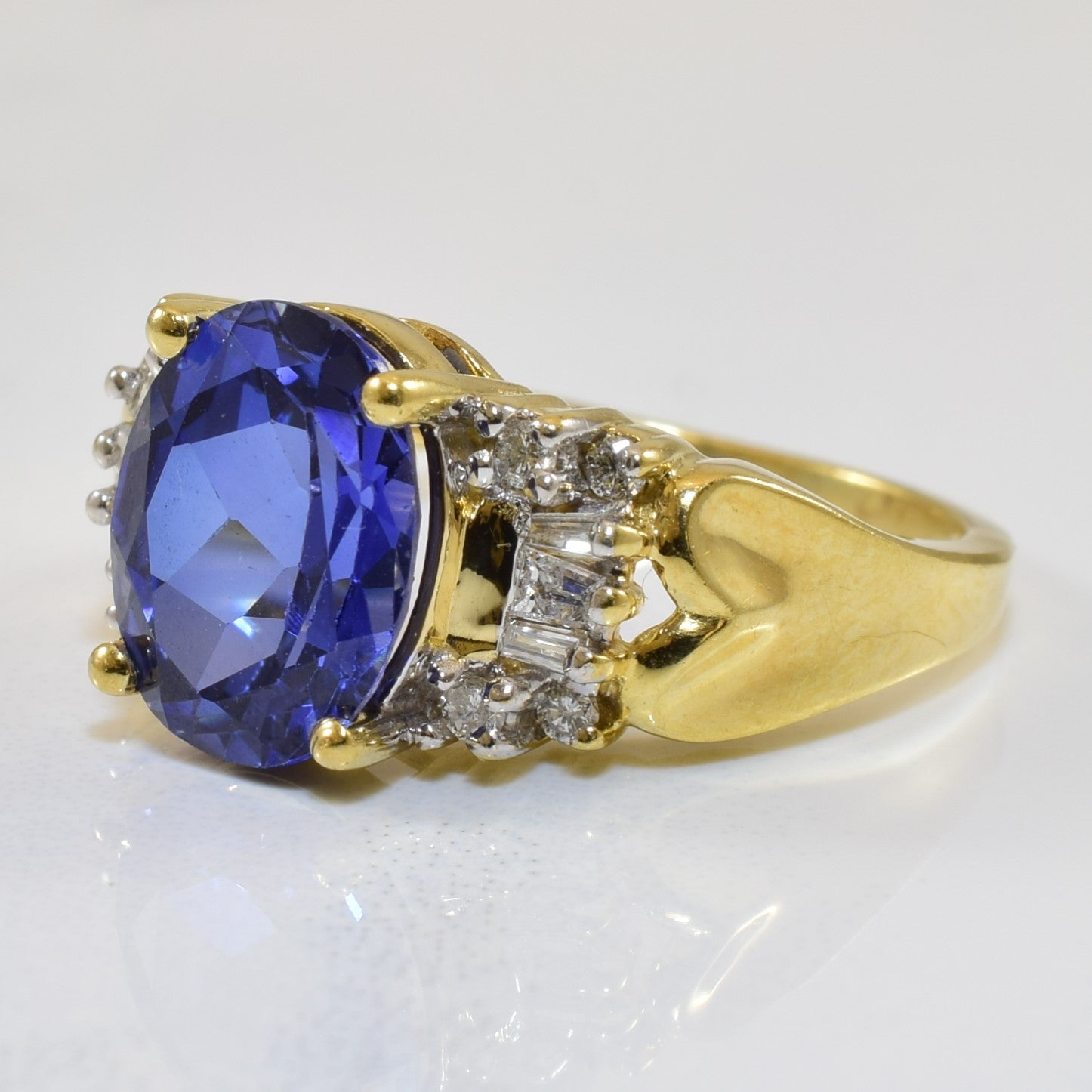 Synthetic Blue Sapphire & Diamond Ring | 2.75ct, 0.14ctw | SZ 5.5 |