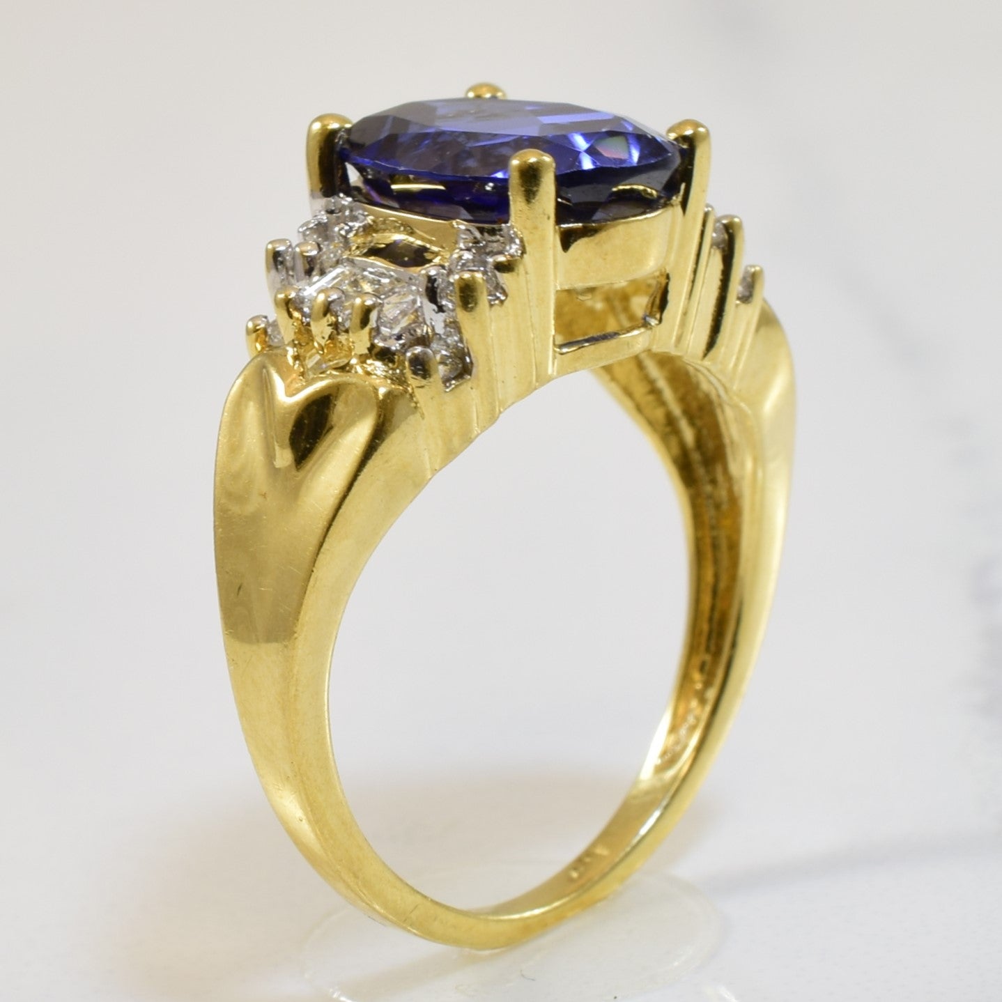 Synthetic Blue Sapphire & Diamond Ring | 2.75ct, 0.14ctw | SZ 5.5 |
