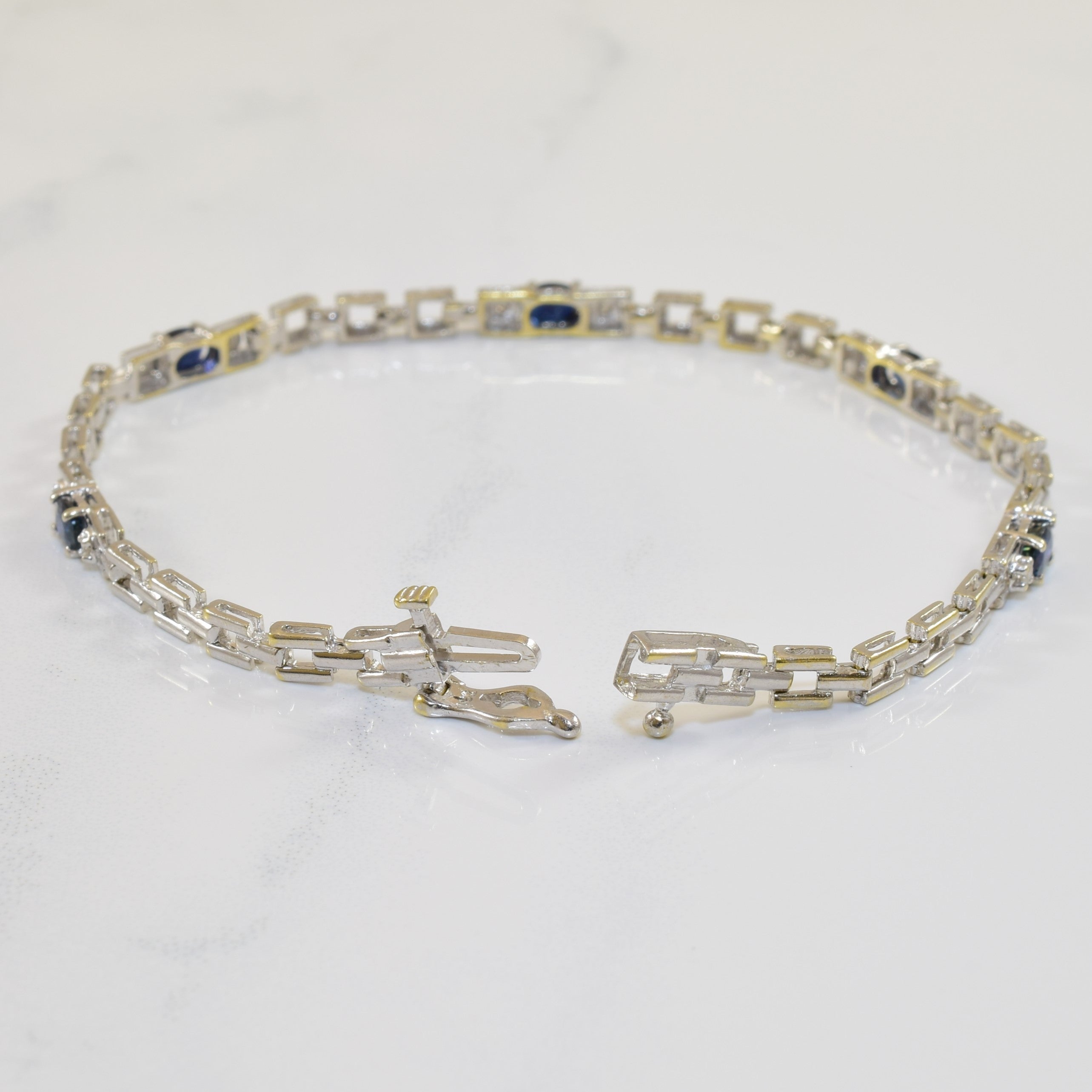 Sapphire & Diamond Link Bracelet | 1.15ctw, 0.10ctw | 7.5" |