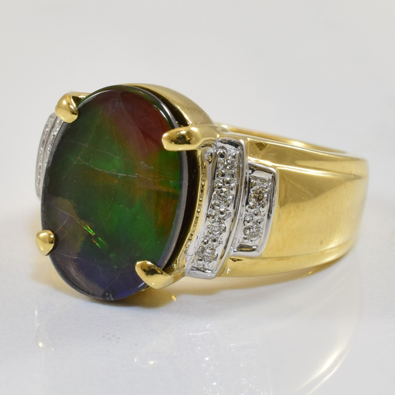 Oval Ammolite & Diamond Ring | 3.00ct, 0.06ctw | SZ 7 |