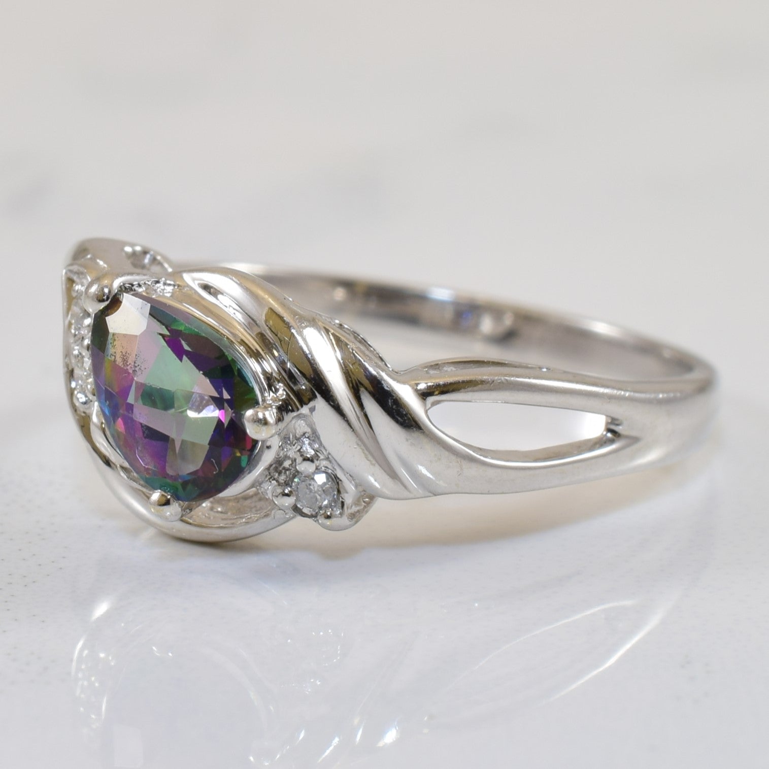 Mystic Topaz & Diamond Bypass Ring | 0.72ct, 0.03ctw | SZ 7.75 |