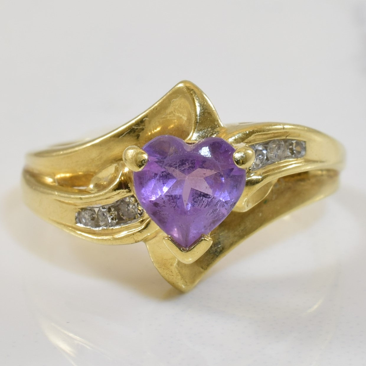 Heart Cut Amethyst & Diamond Bypass Ring | 0.80ct, 0.06ctw | SZ 5.25 |