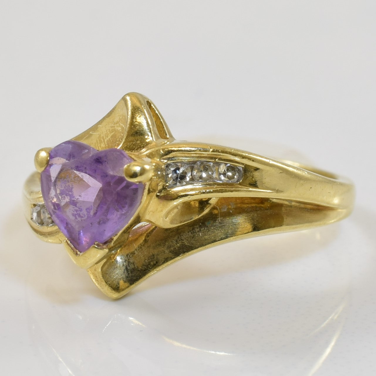 Heart Cut Amethyst & Diamond Bypass Ring | 0.80ct, 0.06ctw | SZ 5.25 |