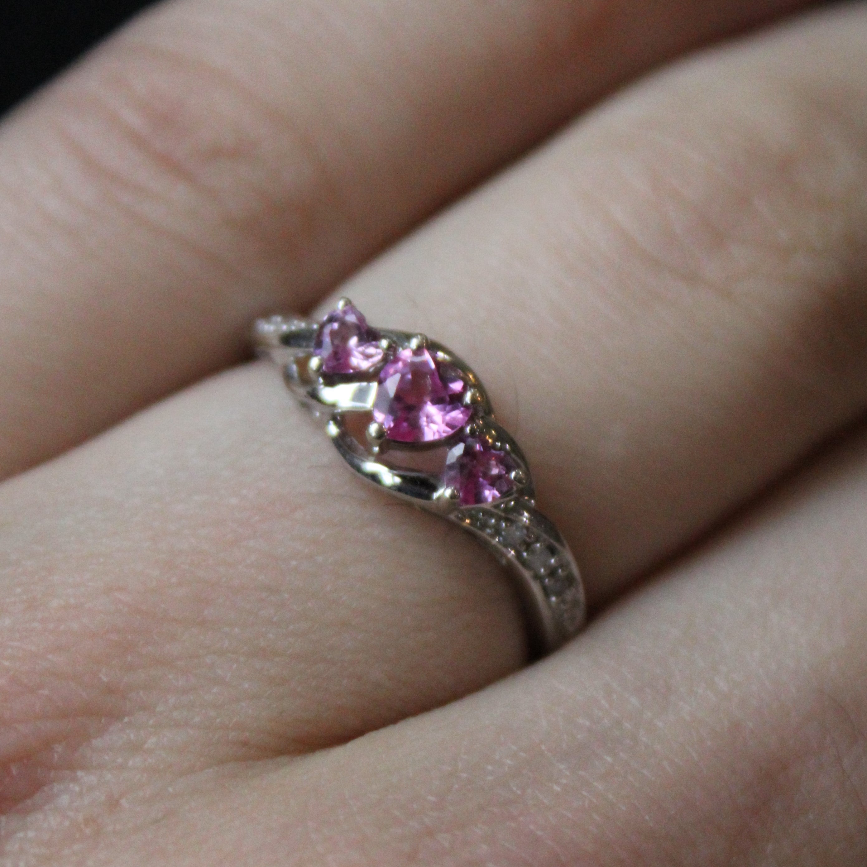 Synthetic Pink Sapphire & Diamond Heart Ring | 0.38ctw, 0.02ctw | SZ 7 |