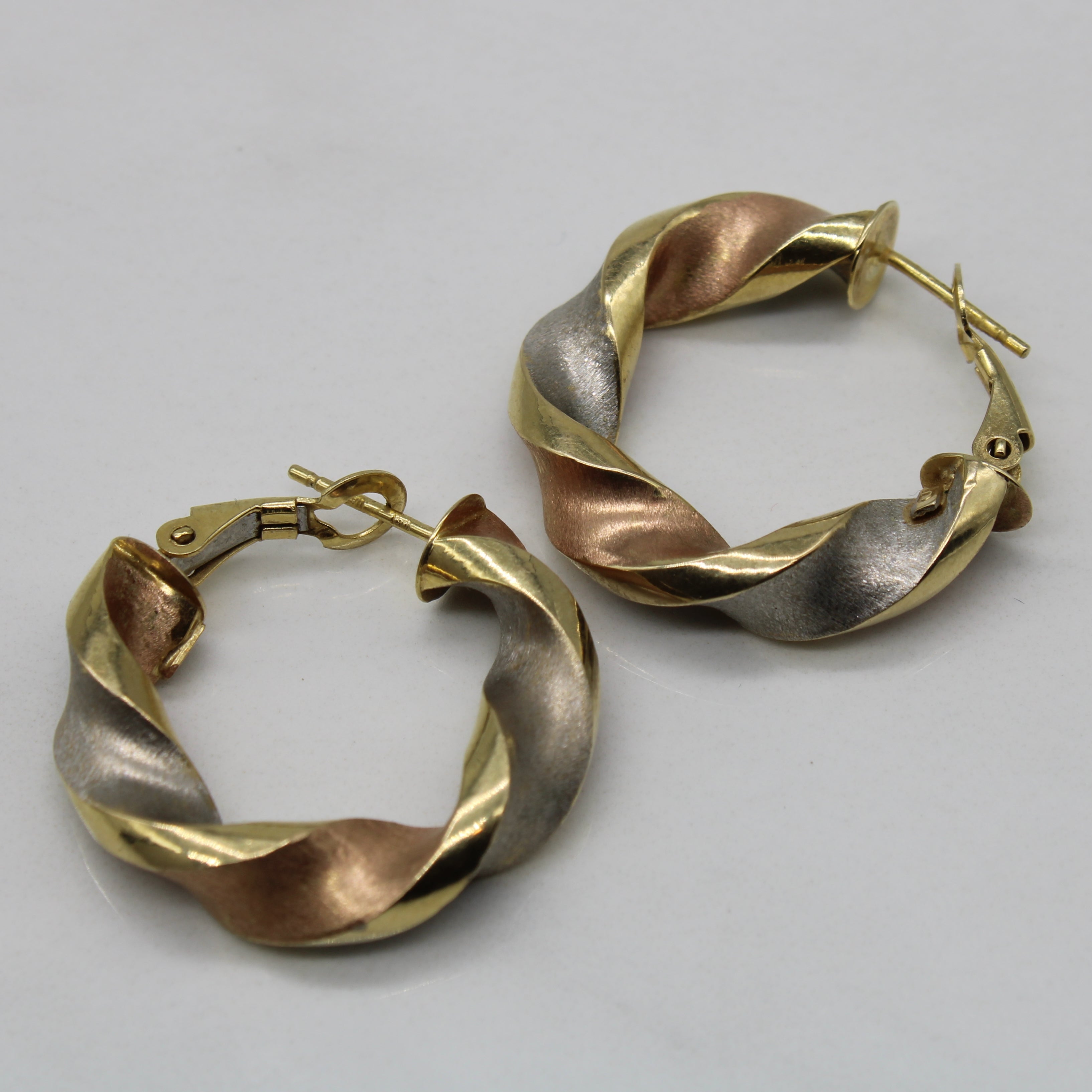Tri Tone Twist Hoop Earrings |