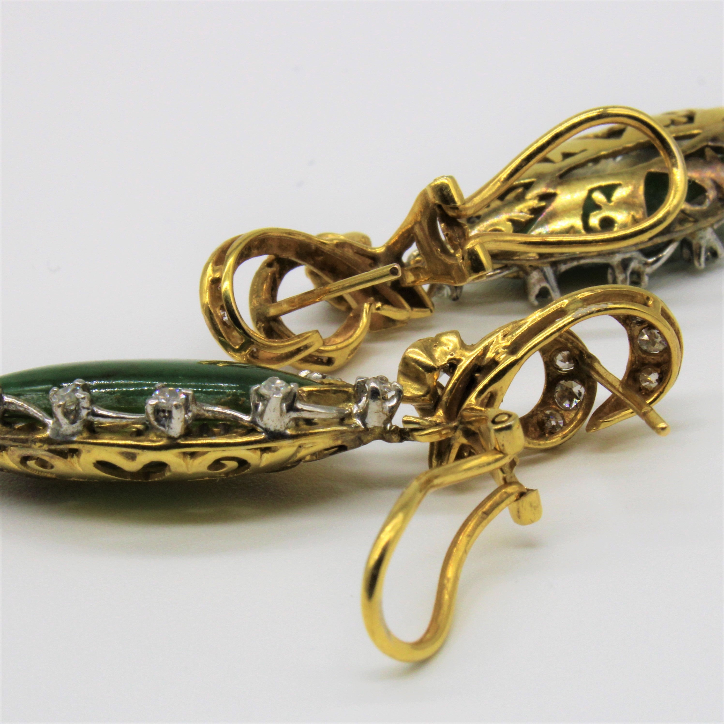 Early 1900s Jade & Diamond Drop Earrings | 4.40ct, 0.40ctw |