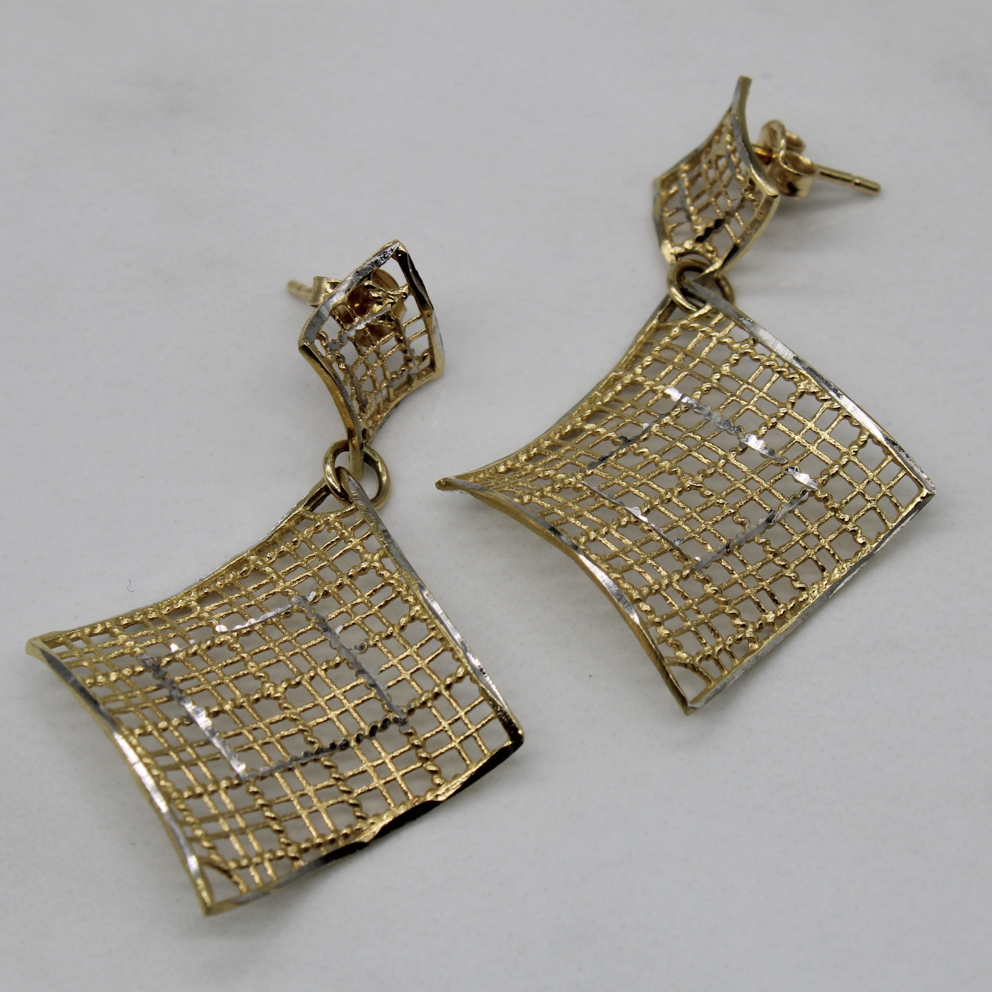 14k Two Tone Lattice Drop Earrings |