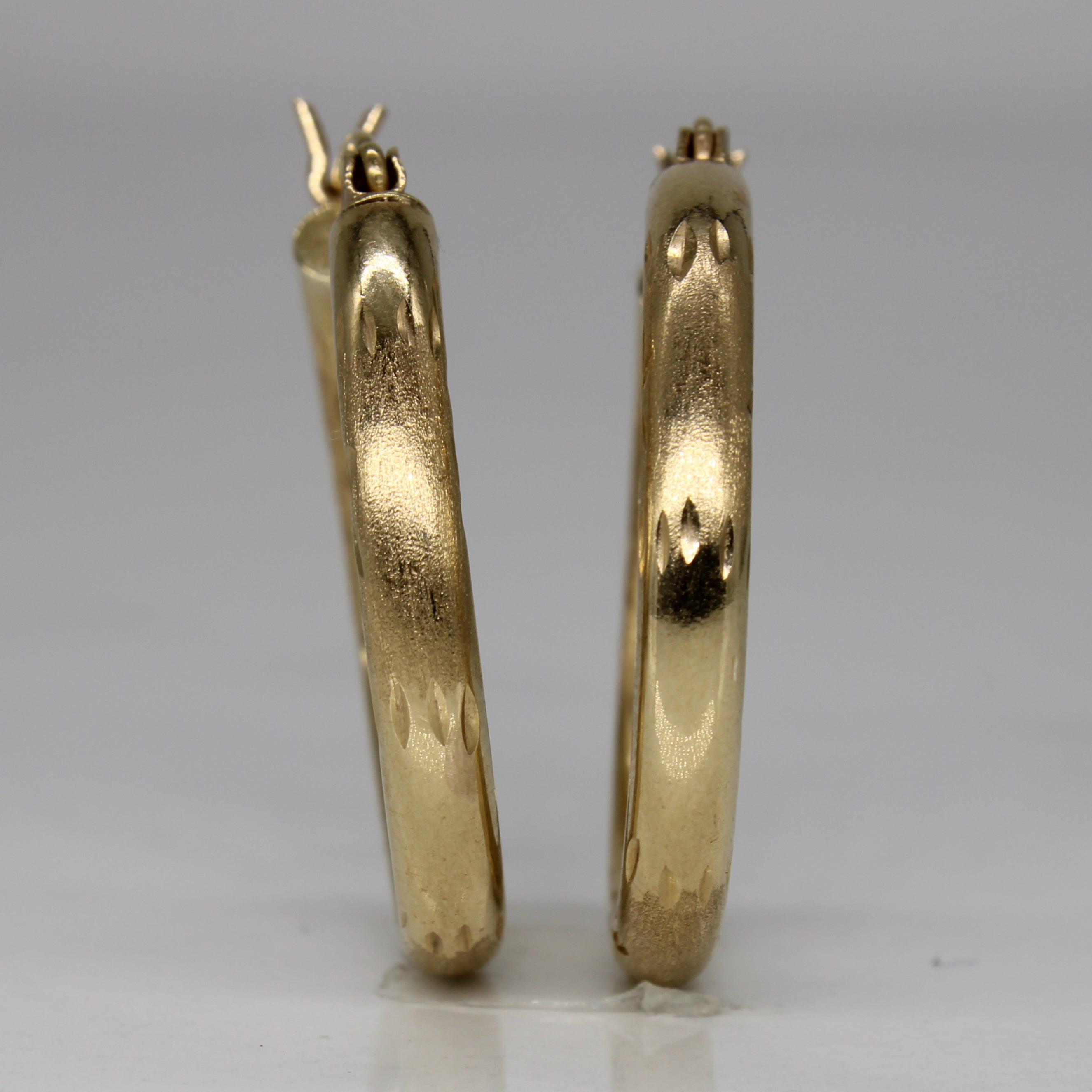Yellow Gold Patterned Hoop Earrings |