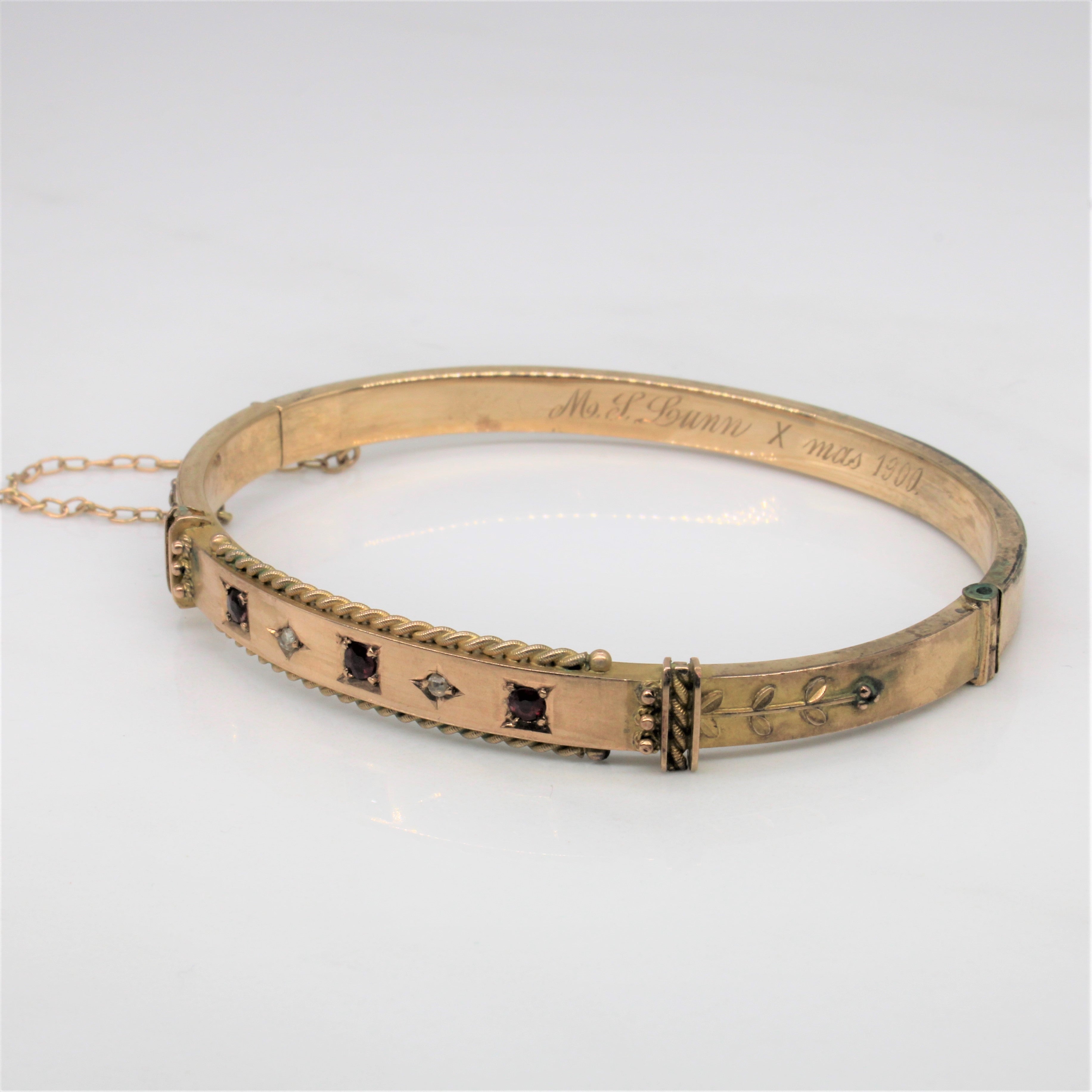 Victorian Ruby & Diamond Bangle Bracelet | 0.18ct, 0.03ctw | 7" |