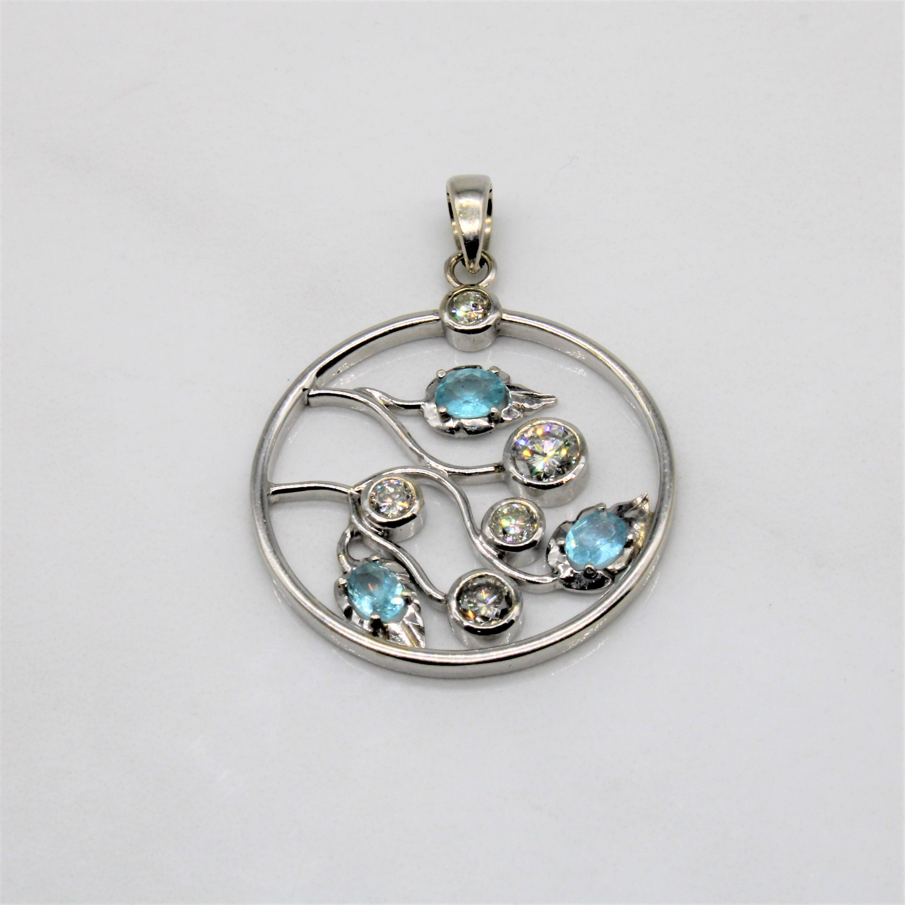 Diamond & Blue Zircon Circle Leaf Pendant | 0.60ct, 0.56ctw |