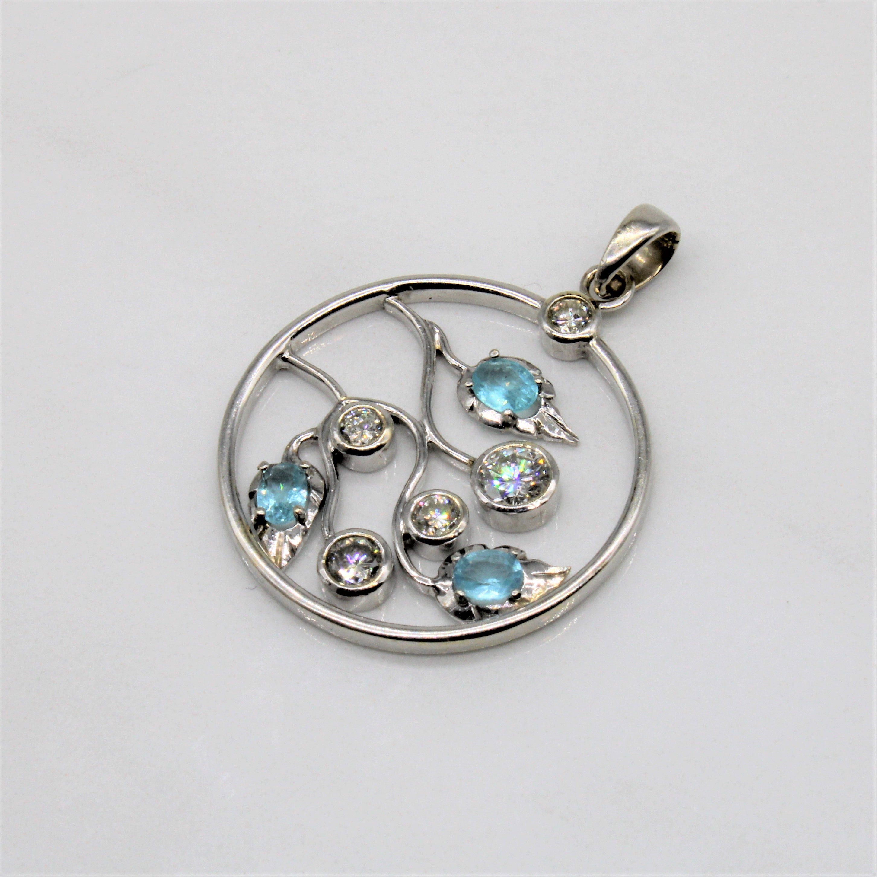 Diamond & Blue Zircon Circle Leaf Pendant | 0.60ct, 0.56ctw |